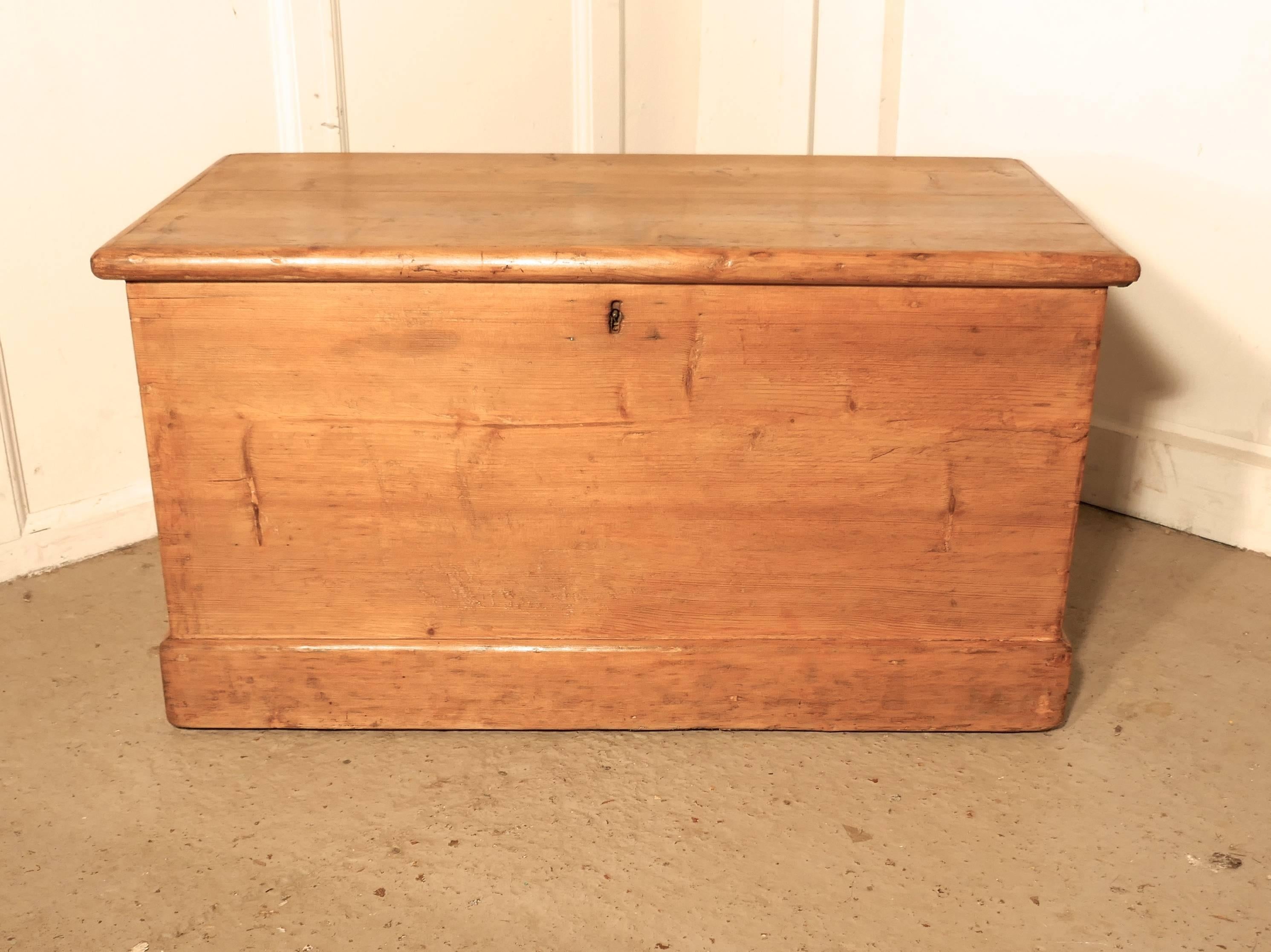 Victorian pine blanket box or coffee table
This is a good quality pine box it has been fully restored, it has a candle box inside and iron carrying handles and it stands on a small plinth 
So a blanket box, a toy chest, shoe box for the hallway