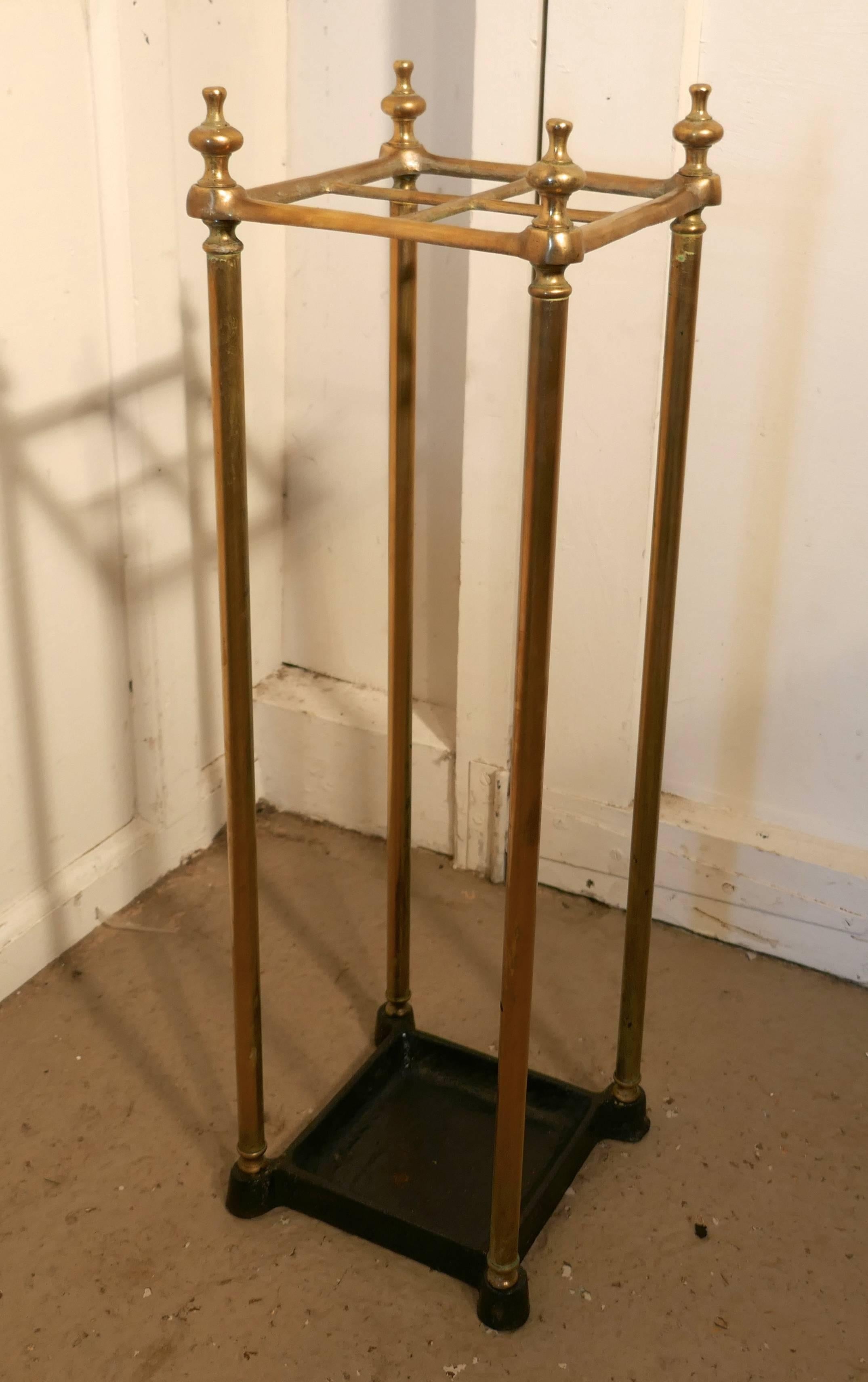 English Petit Victorian Brass and Cast Iron Walking Stick Stand or Umbrella Stand