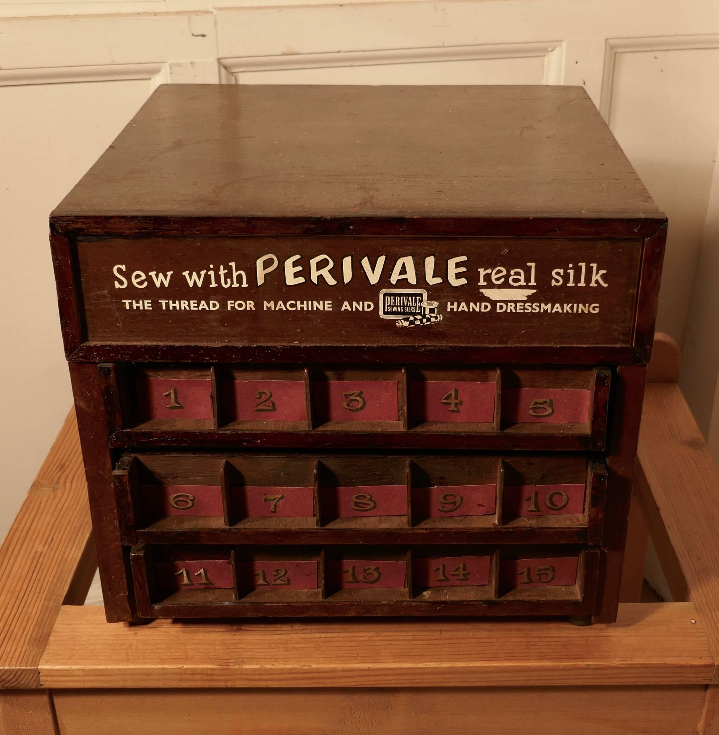 English Perivale Silk Threads Haberdashery Advertising Drawer Cabinet