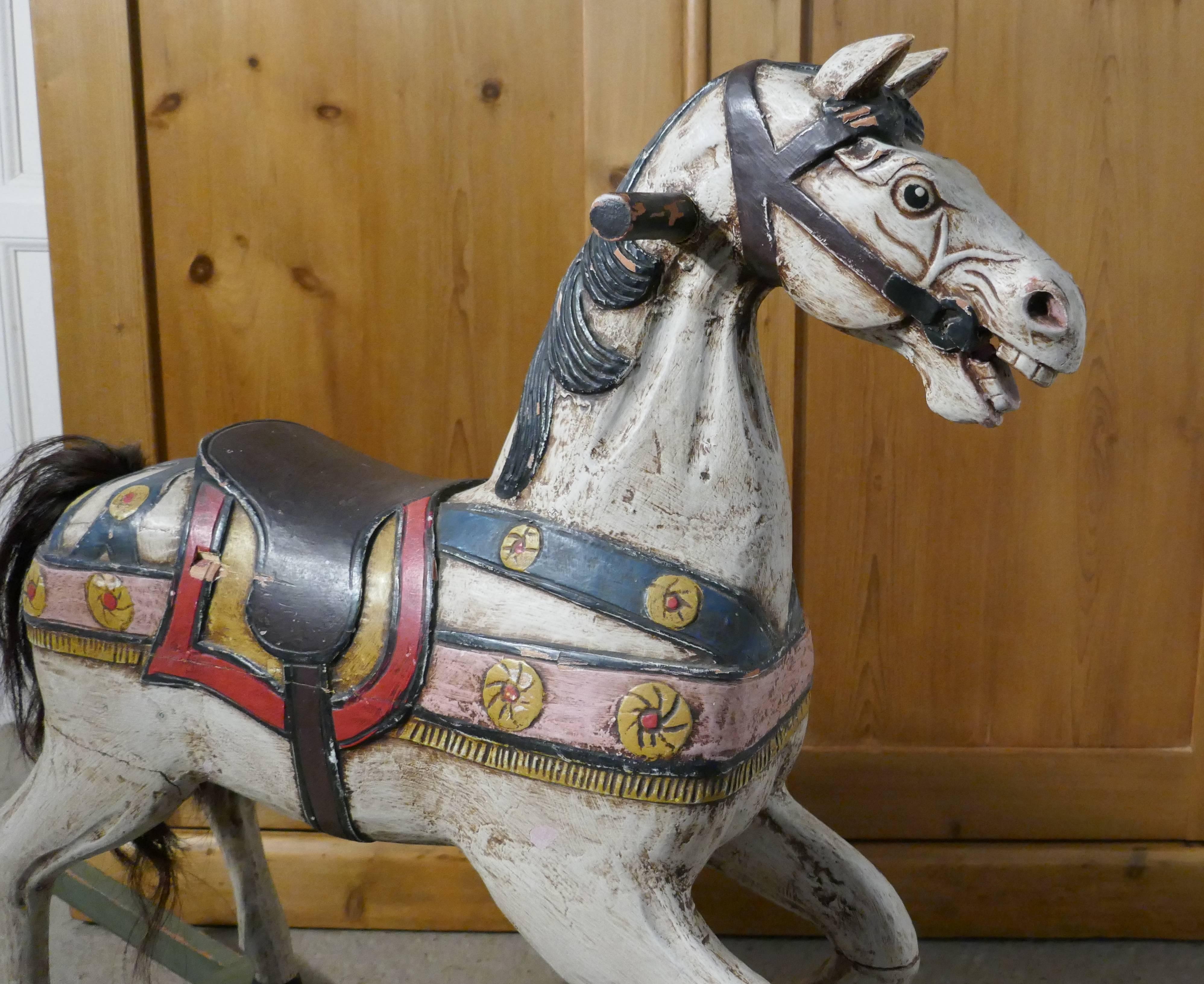 English 19th Century Carved and Painted Wooden Rocking Horse
