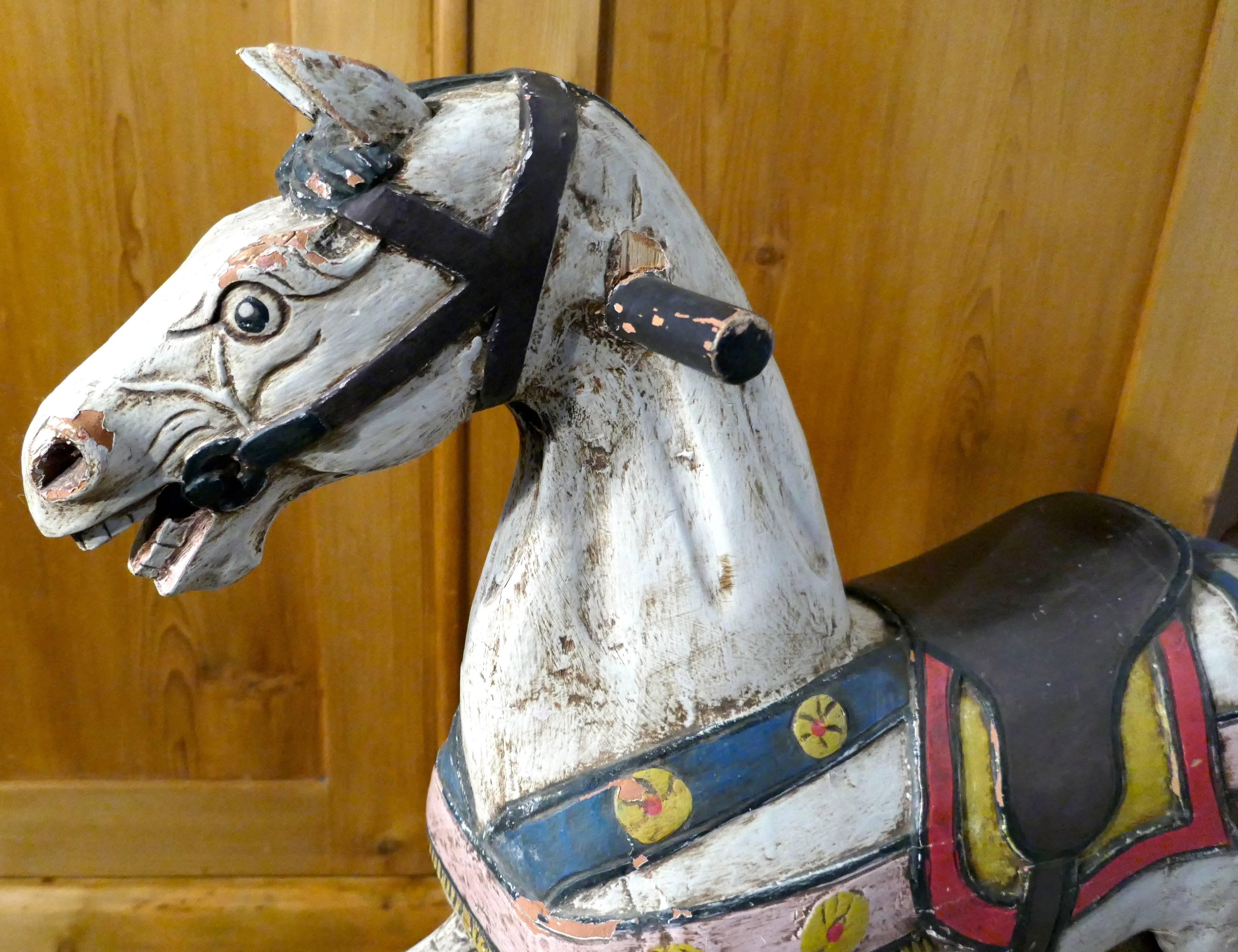 19th Century Carved and Painted Wooden Rocking Horse In Fair Condition In Chillerton, Isle of Wight