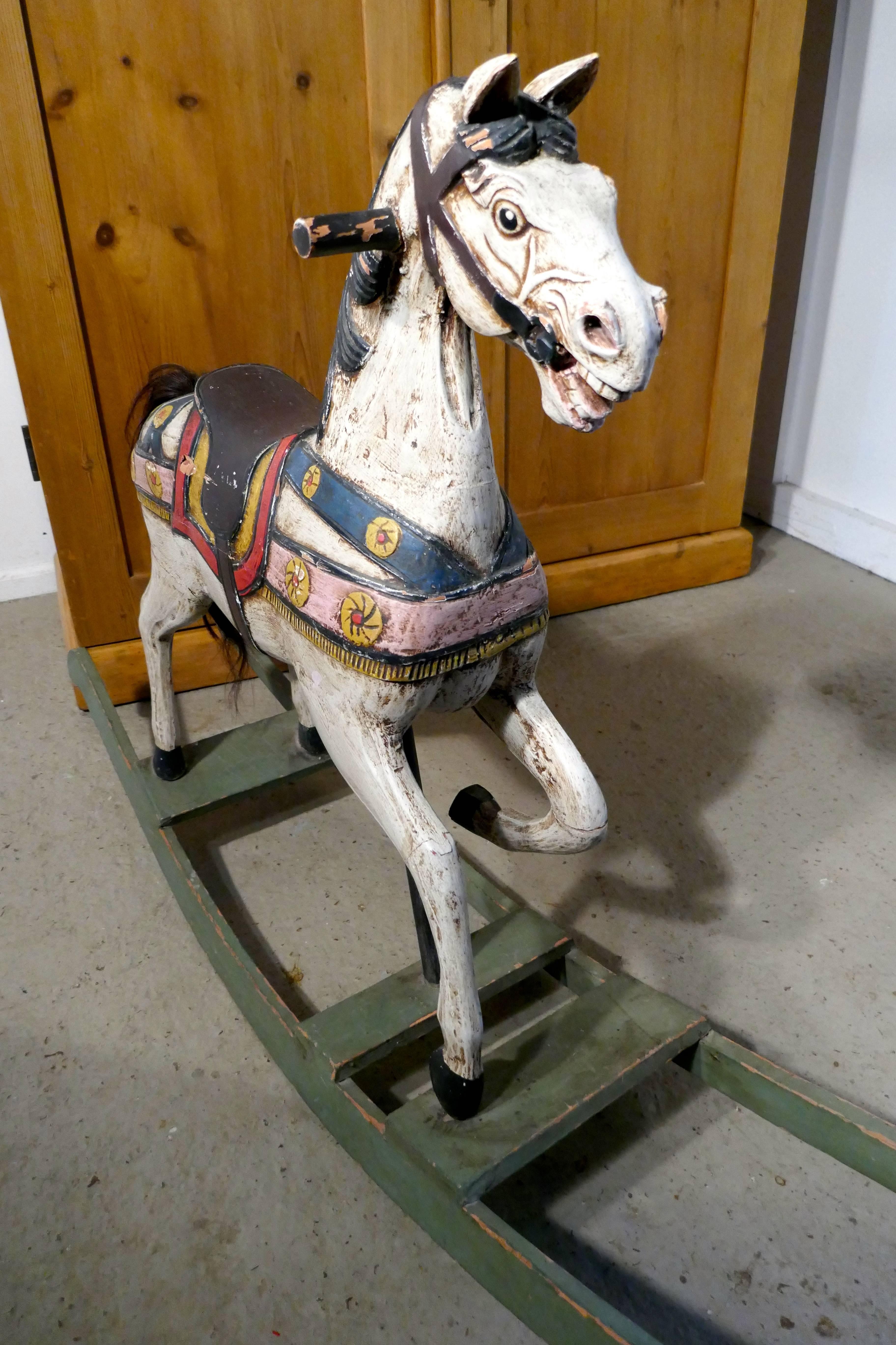 19th Century Carved and Painted Wooden Rocking Horse 1