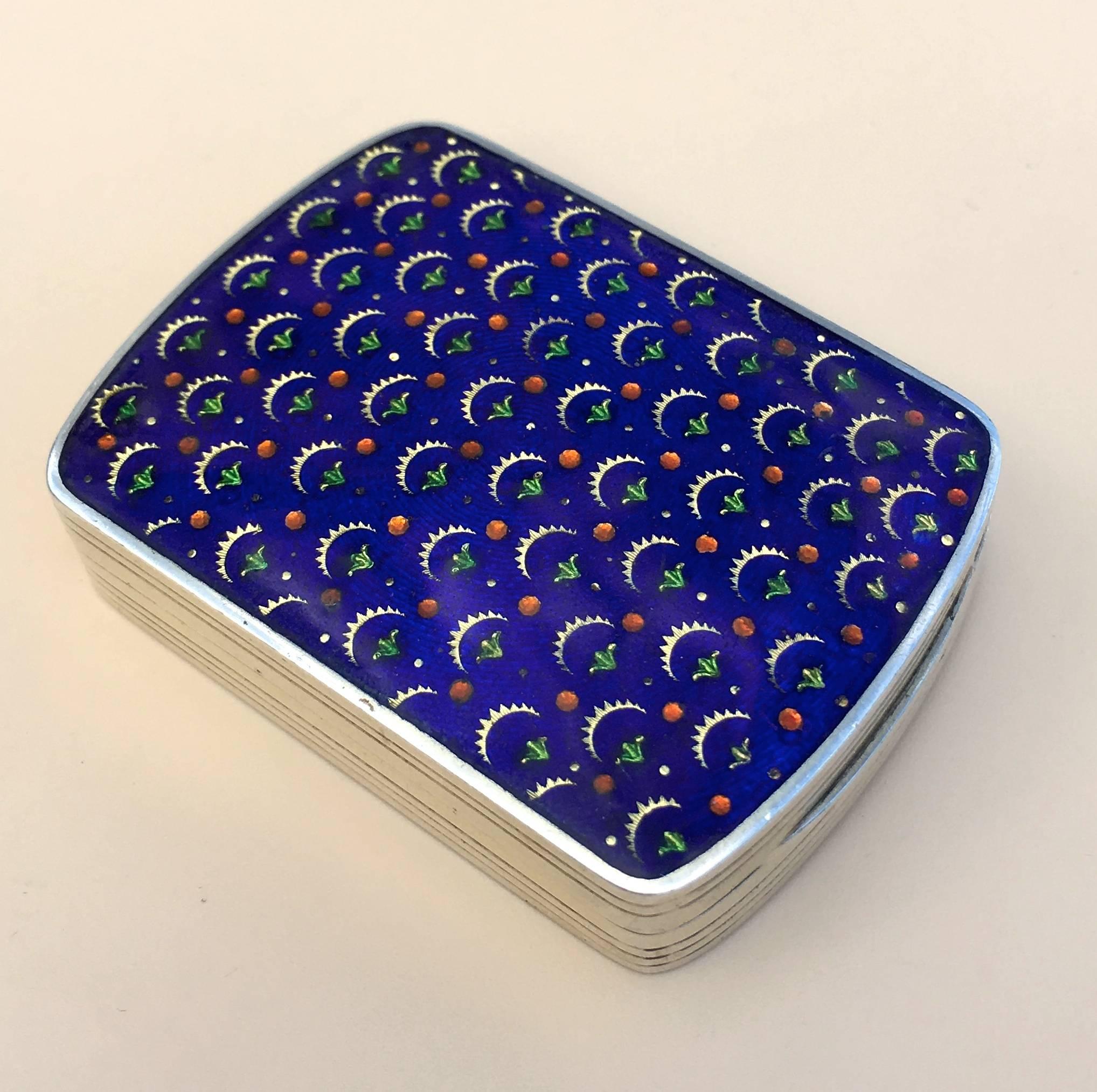 Lovely Solid Austrian Silver Enamel Compact Case In Good Condition In Chillerton, Isle of Wight
