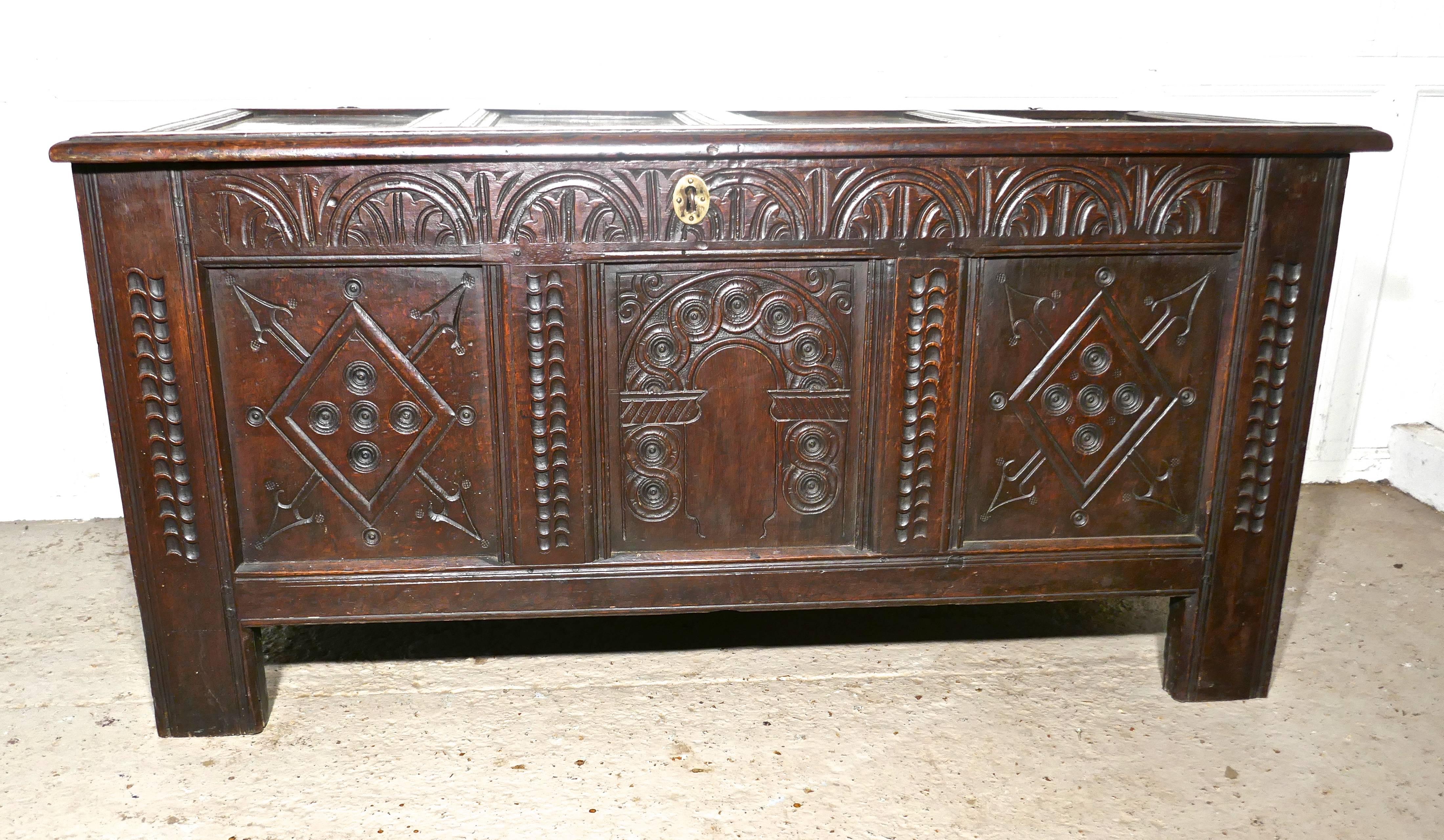 18th Century and Earlier 17th Century Carved Oak Coffer