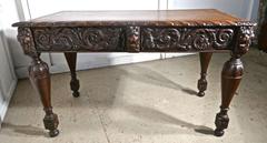 Carved Gothic Oak Writing Table or Centre Table