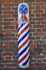 Blue and Red Enamel Barbers Pole Shop Sign