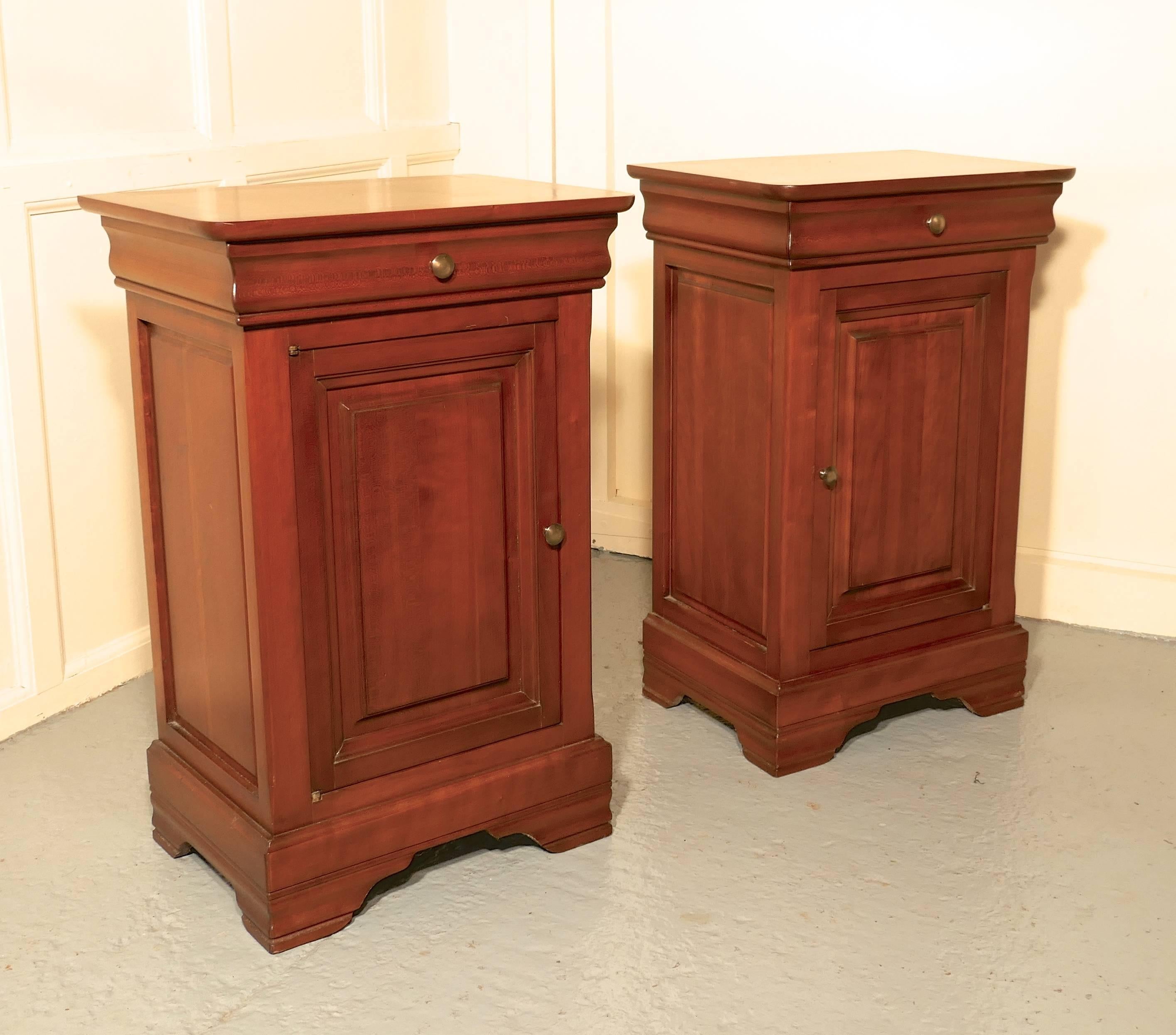 French Provincial Pair of French Cherrywood Bedside Cupboards or Night Tables