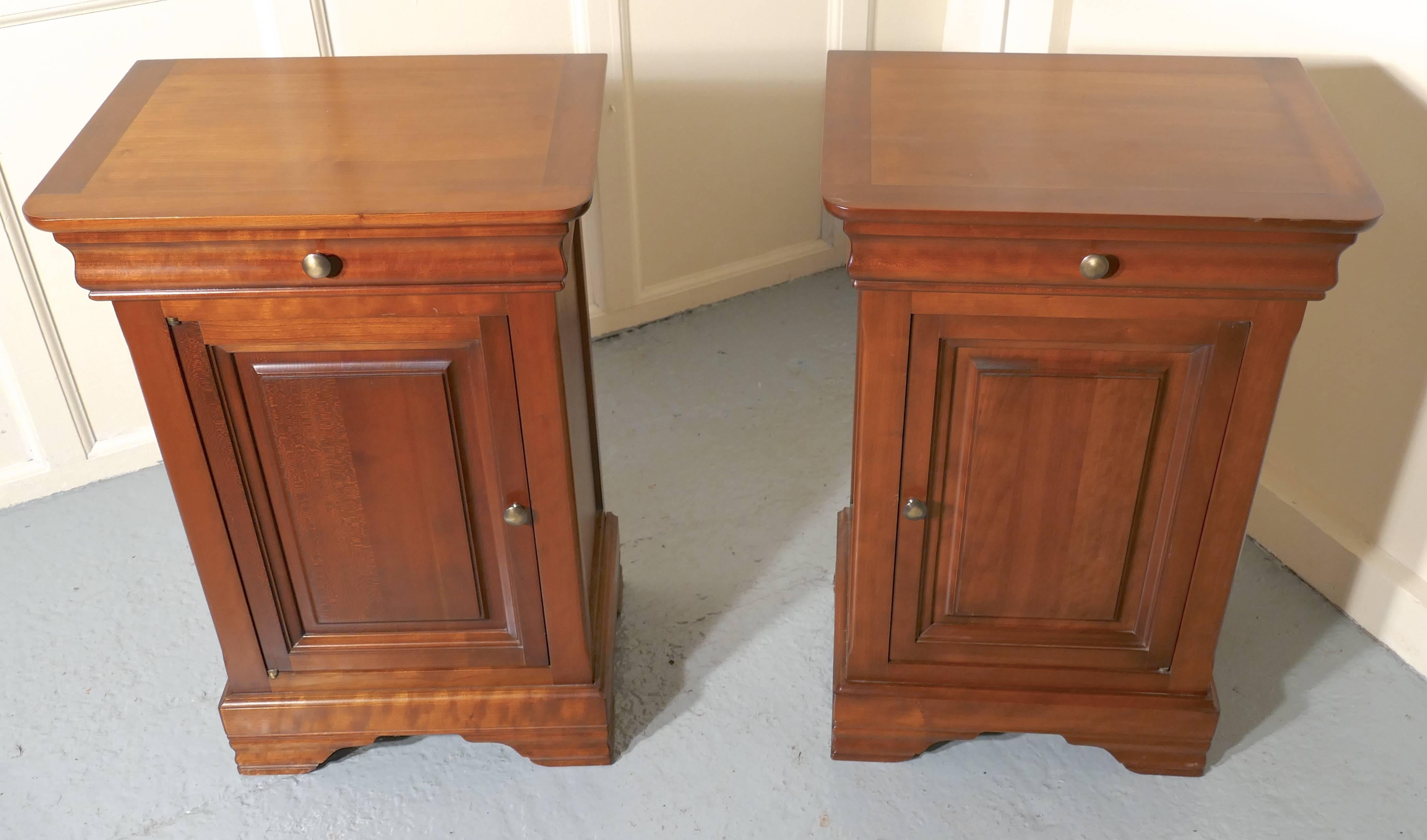 Pair of French Cherrywood Bedside Cupboards or Night Tables In Good Condition In Chillerton, Isle of Wight