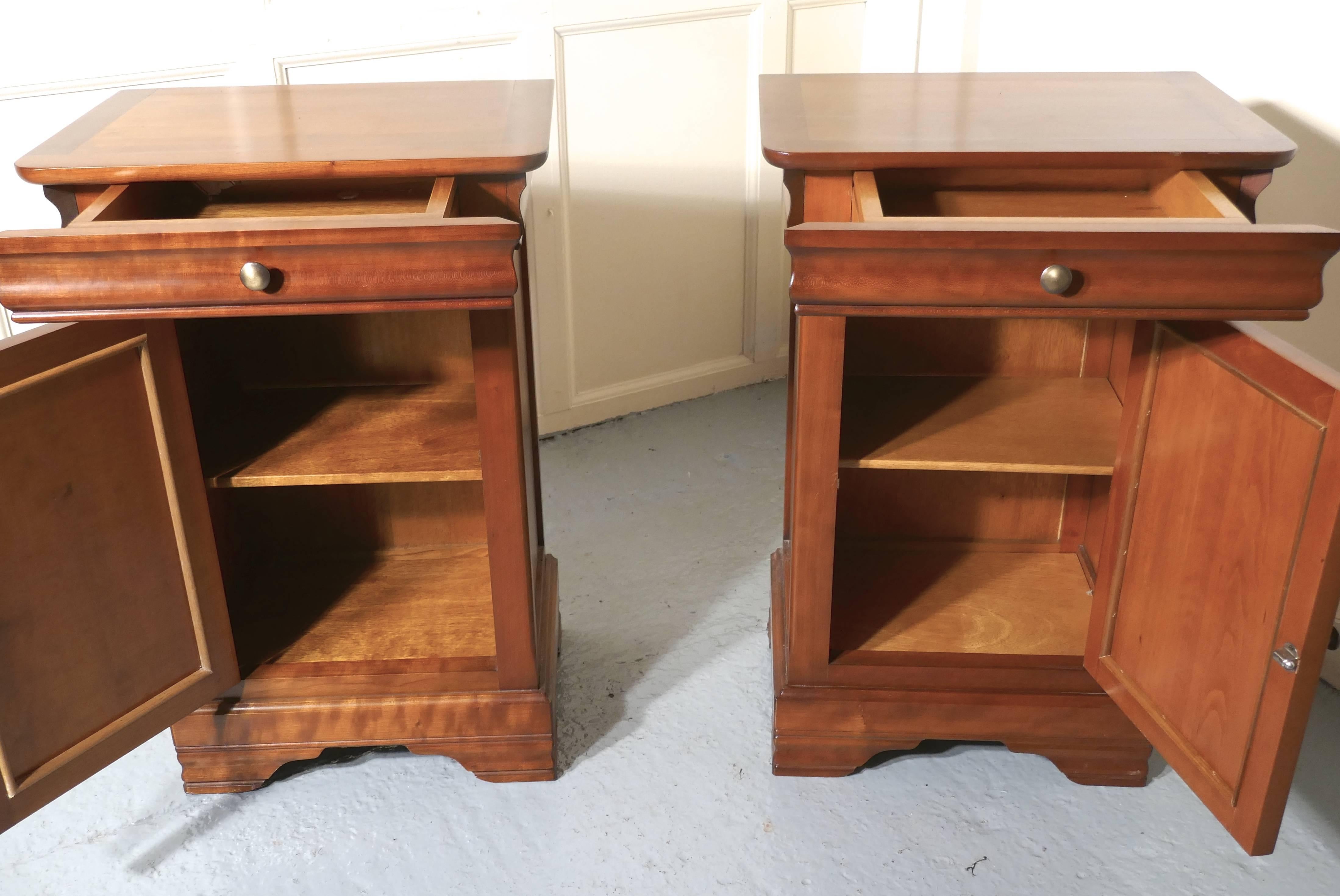 20th Century Pair of French Cherrywood Bedside Cupboards or Night Tables