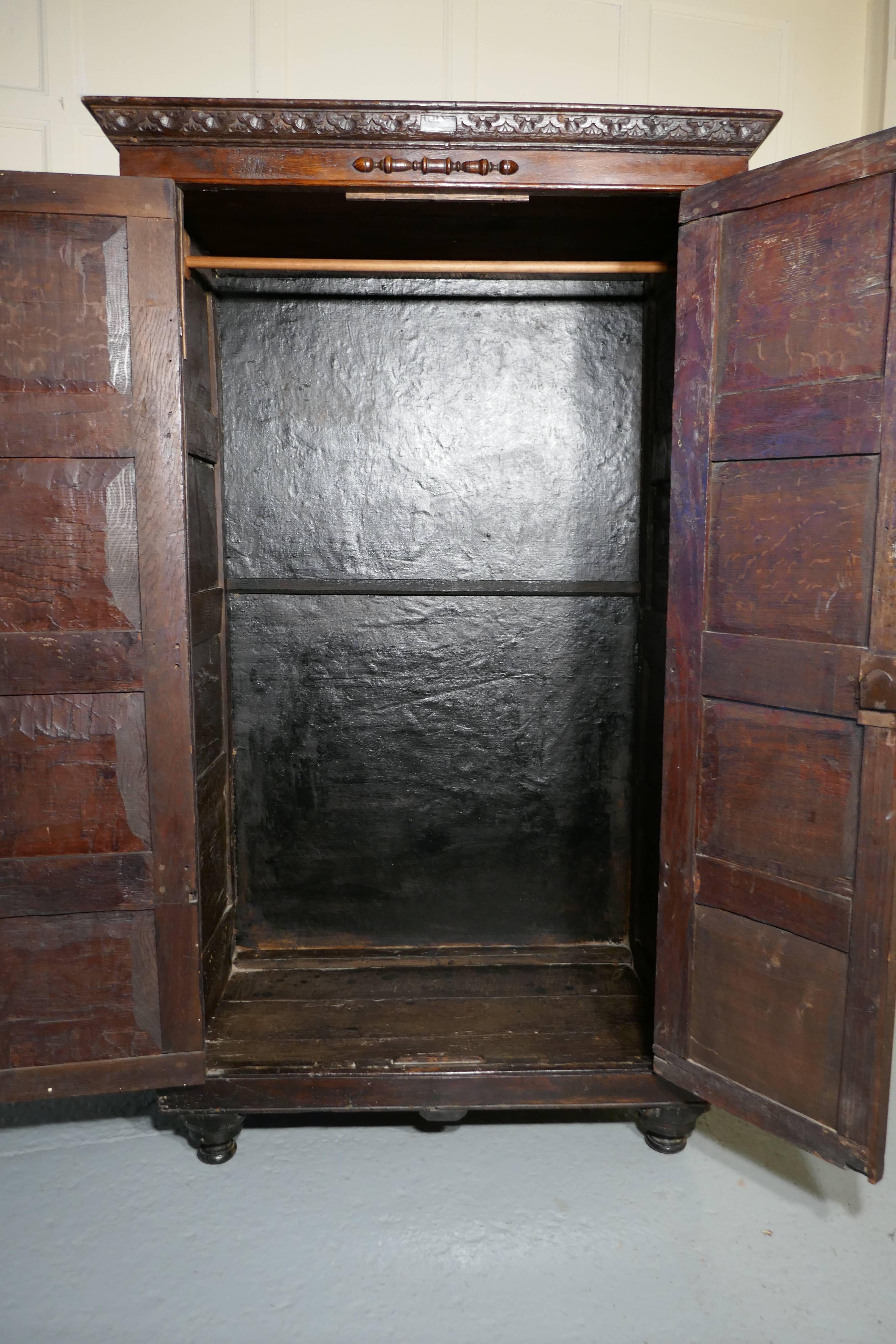 17th Century Carved Oak Cupboard or Wardrobe 1