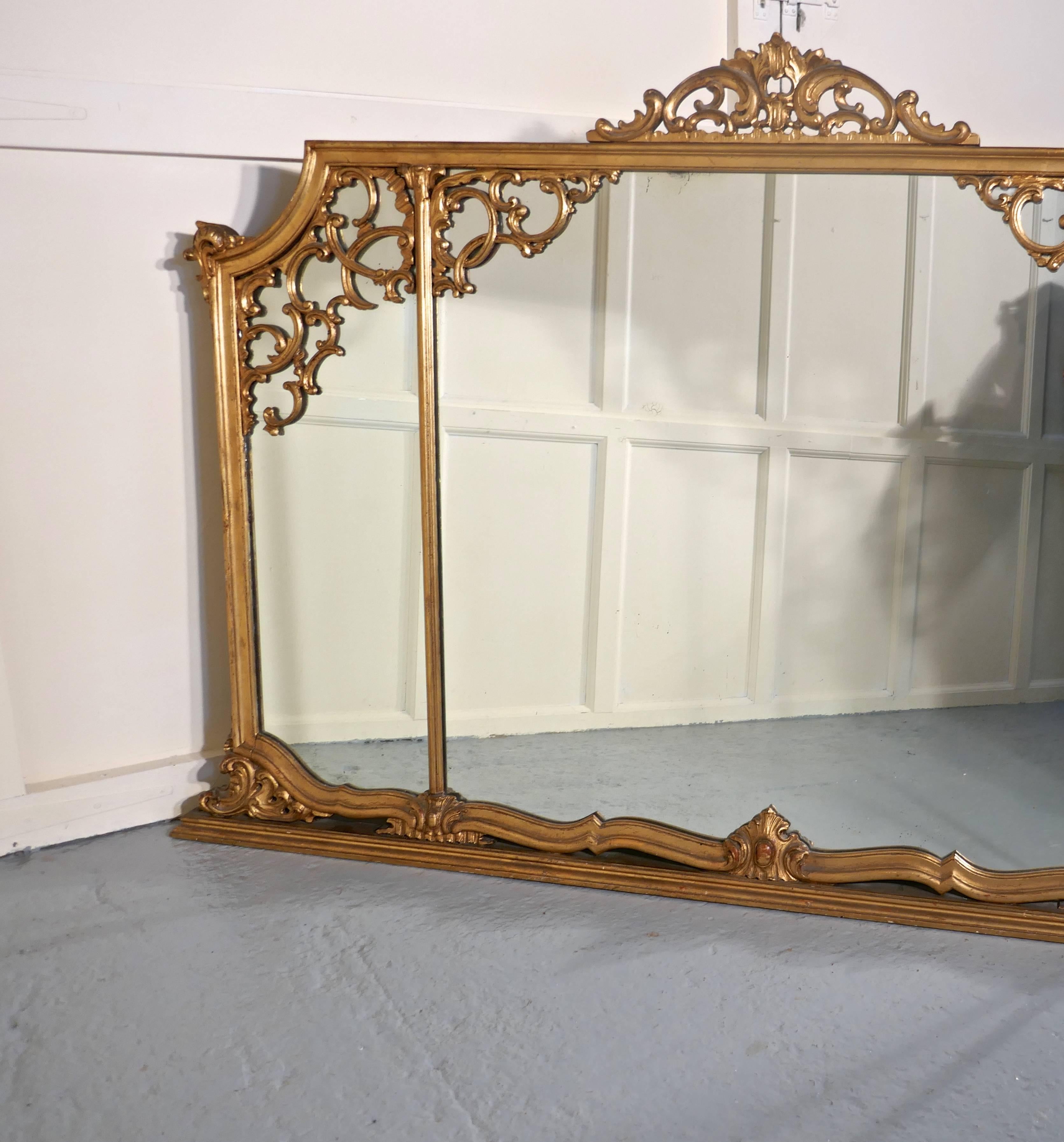 Adam Style Very Large 19th Century Adams Style Gilt over Mantle Wall Mirror