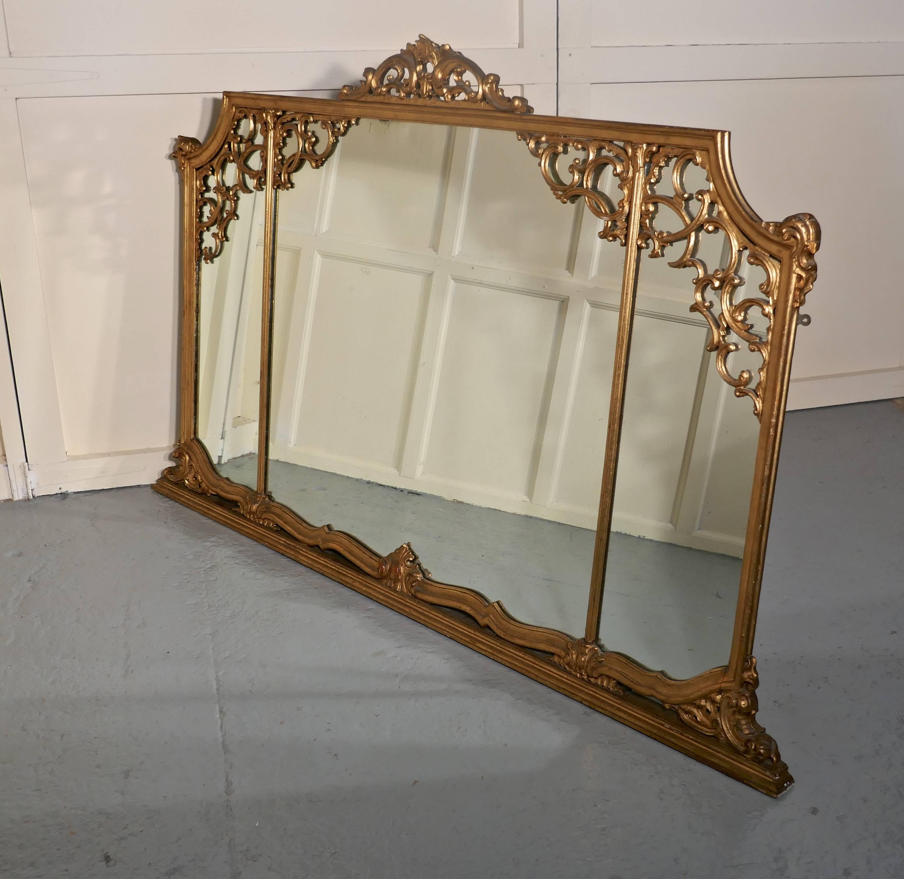 English Very Large 19th Century Adams Style Gilt over Mantle Wall Mirror