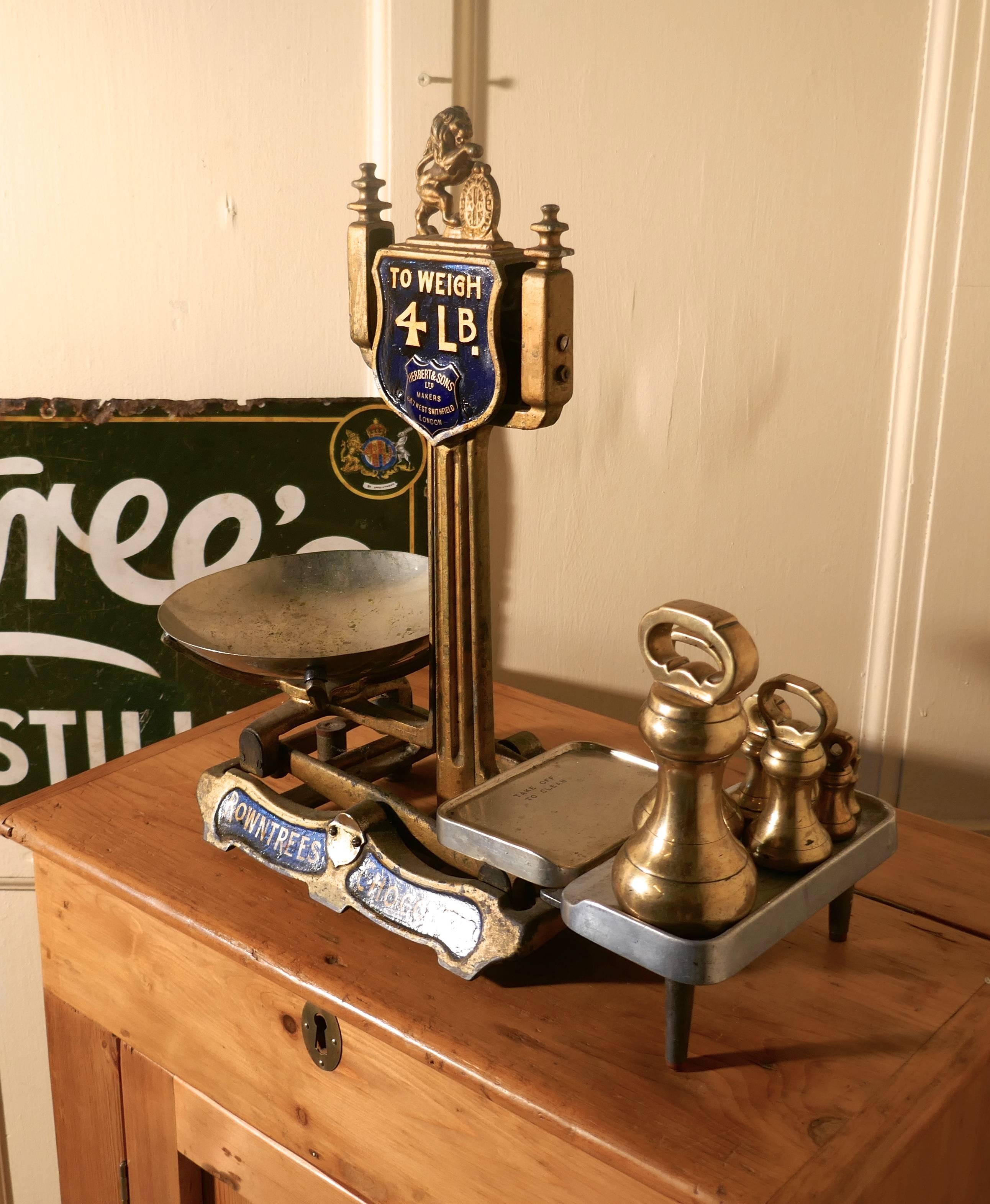 Industrial 19th Century Set of Rowntree’s Sweetshop Scales with Brass Bell Weights