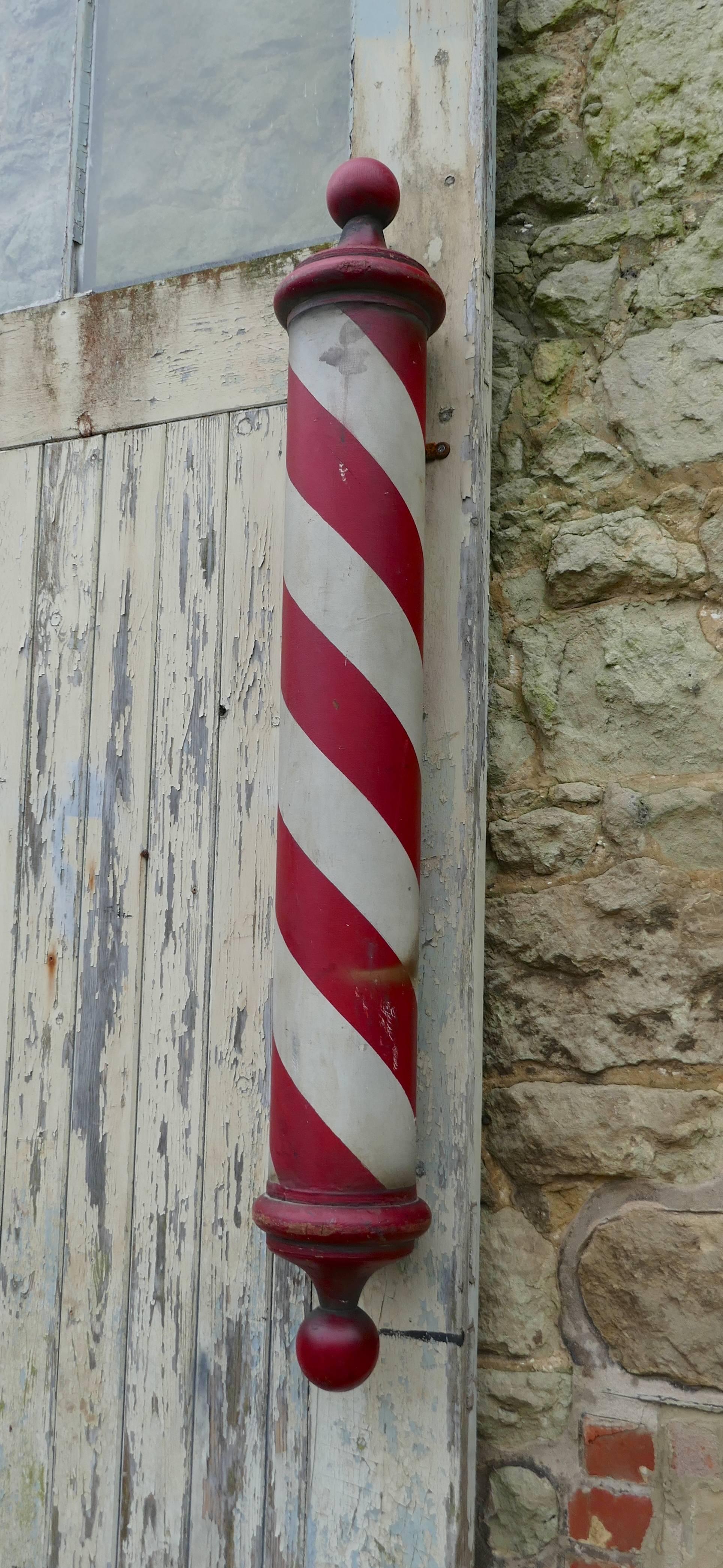 Folk Art Rare English Wooden Barbers Pole Trade Shop Sign