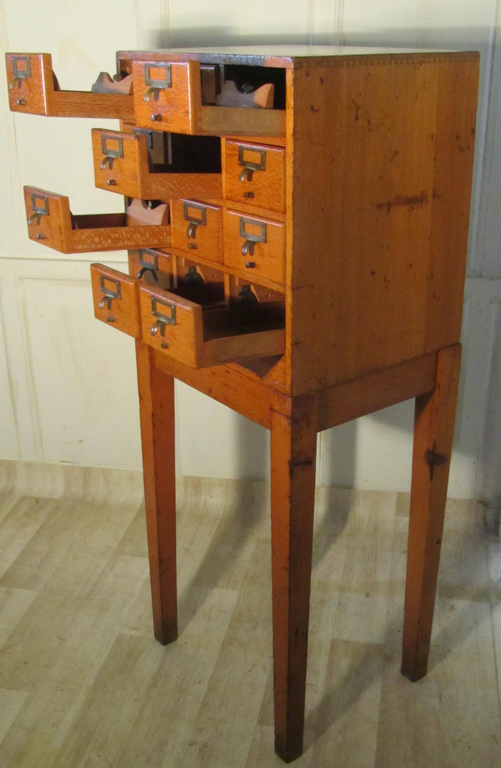 Industrial 12-Drawer Golden Oak Card Index Filing Cabinet, Wine Rack