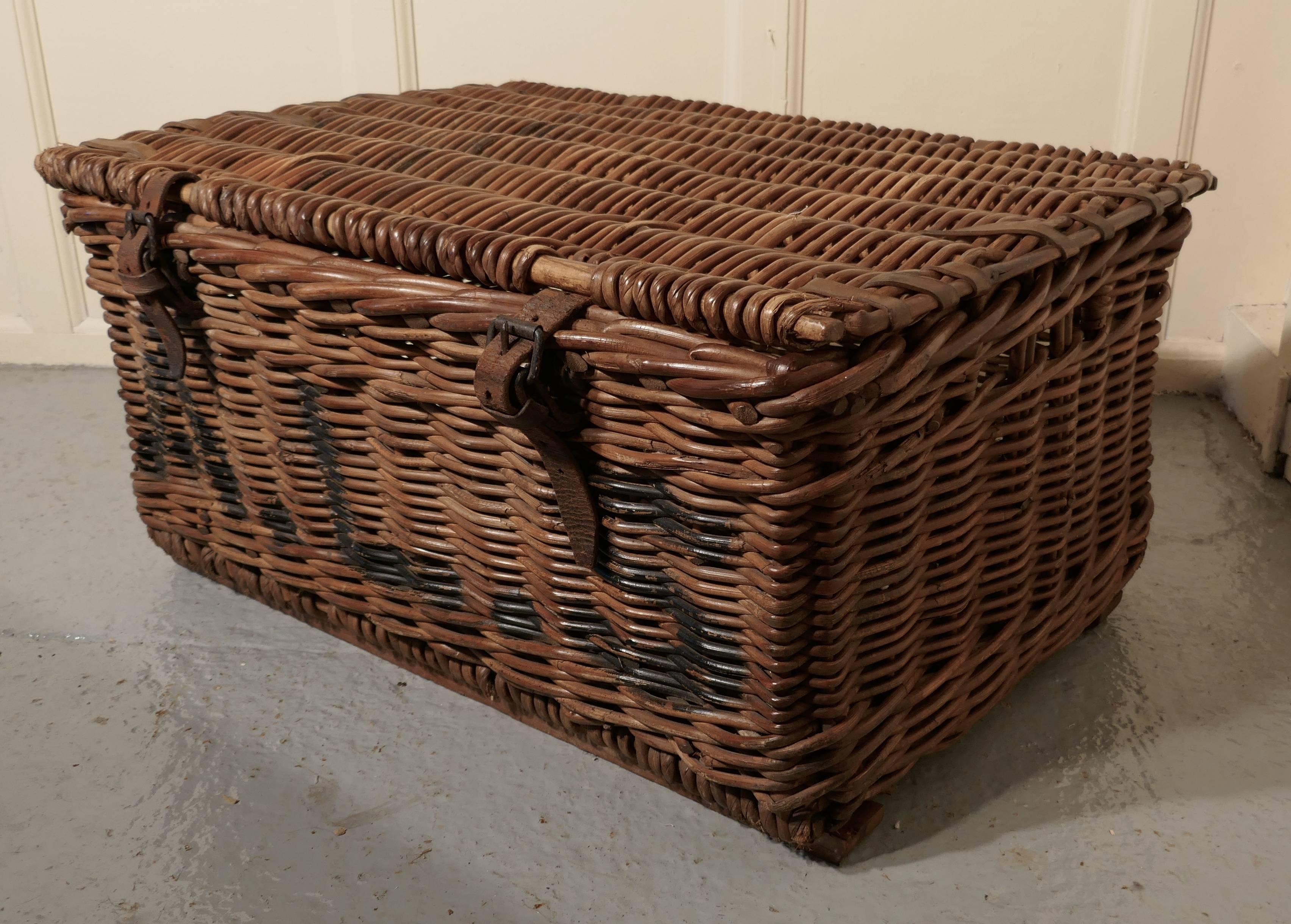 large wicker laundry basket with lid