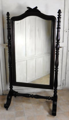 Superb 19th Century Breton Oak Cheval Mirror