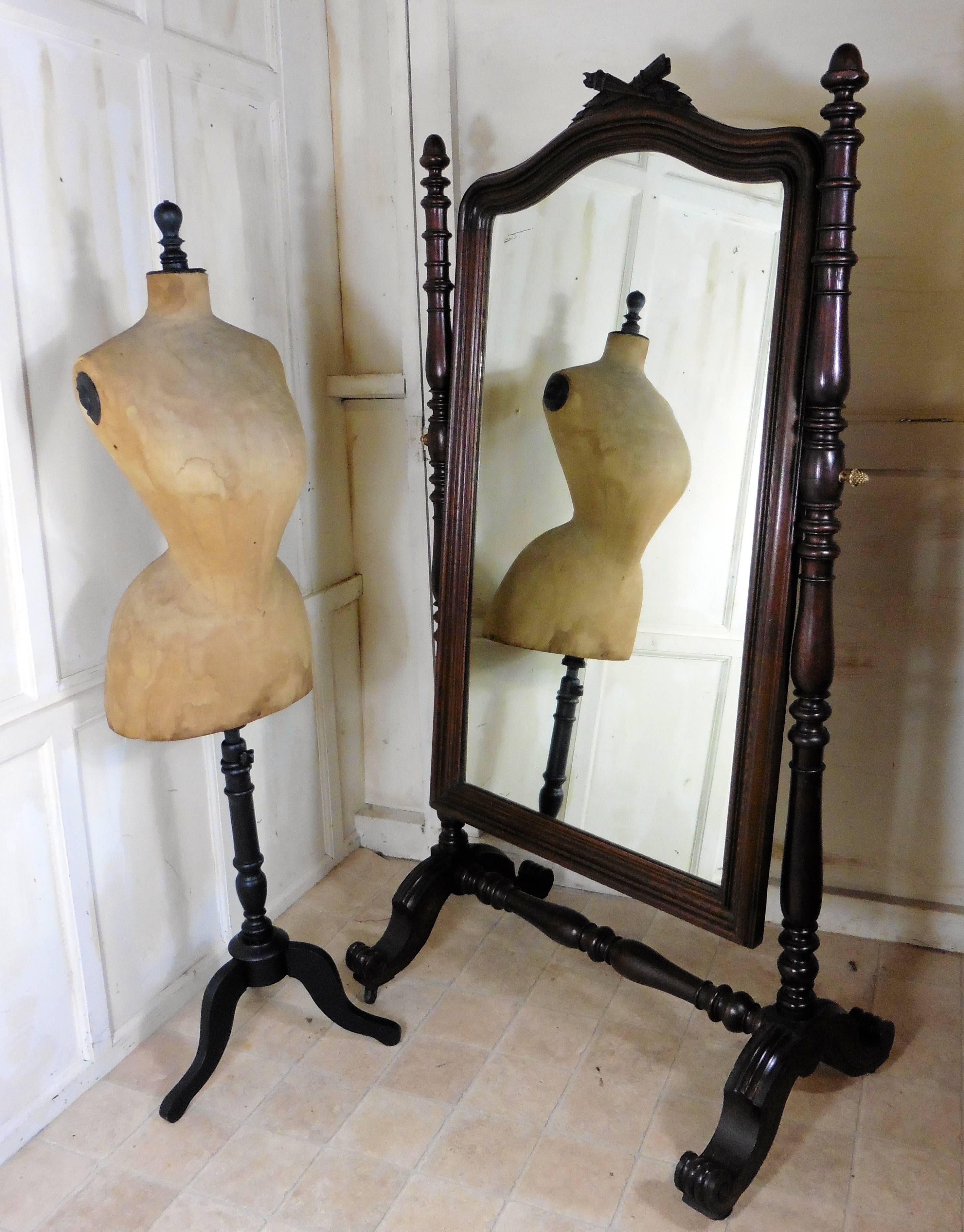 Gothic Superb 19th Century Breton Oak Cheval Mirror