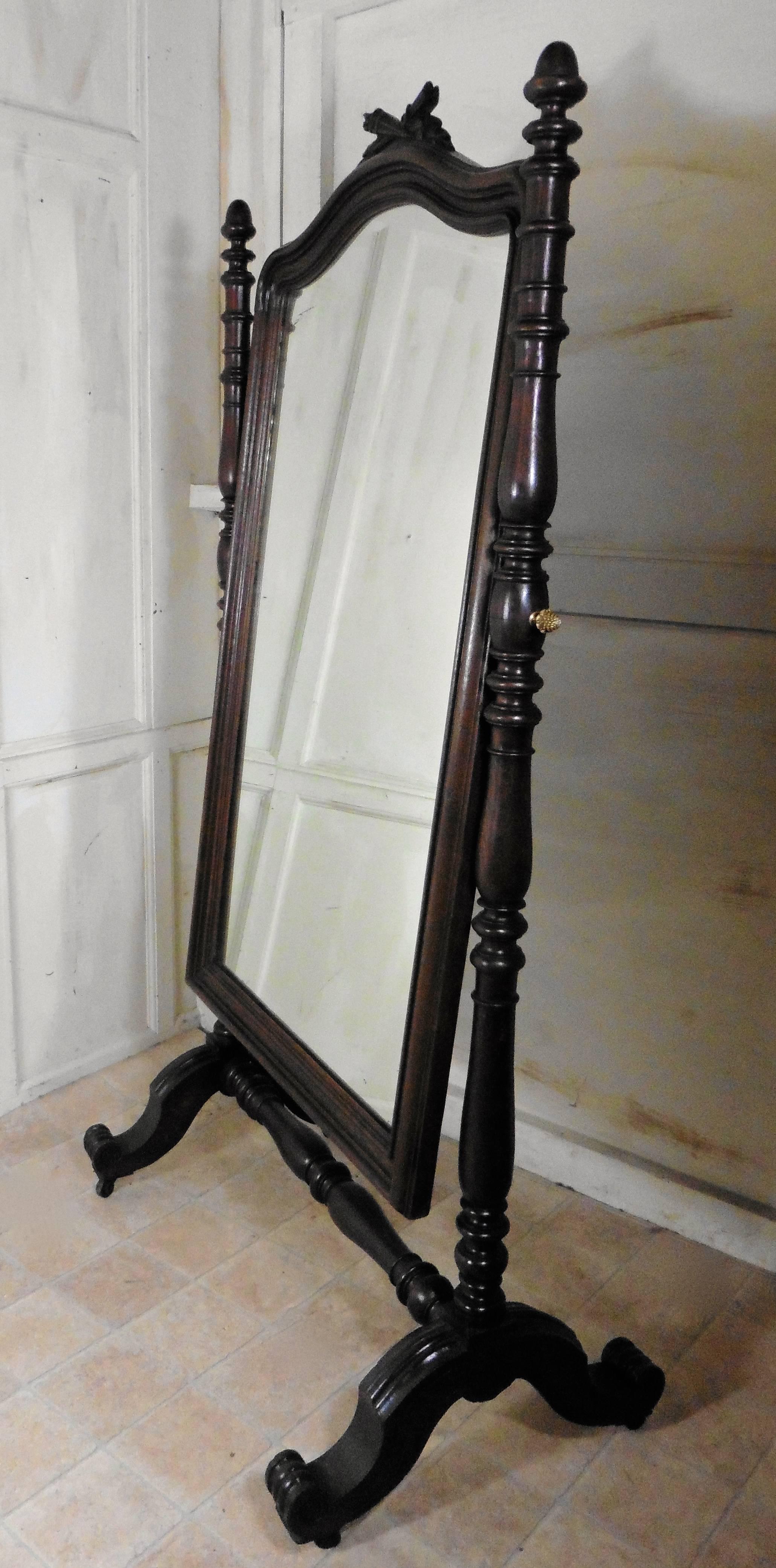 French Superb 19th Century Breton Oak Cheval Mirror
