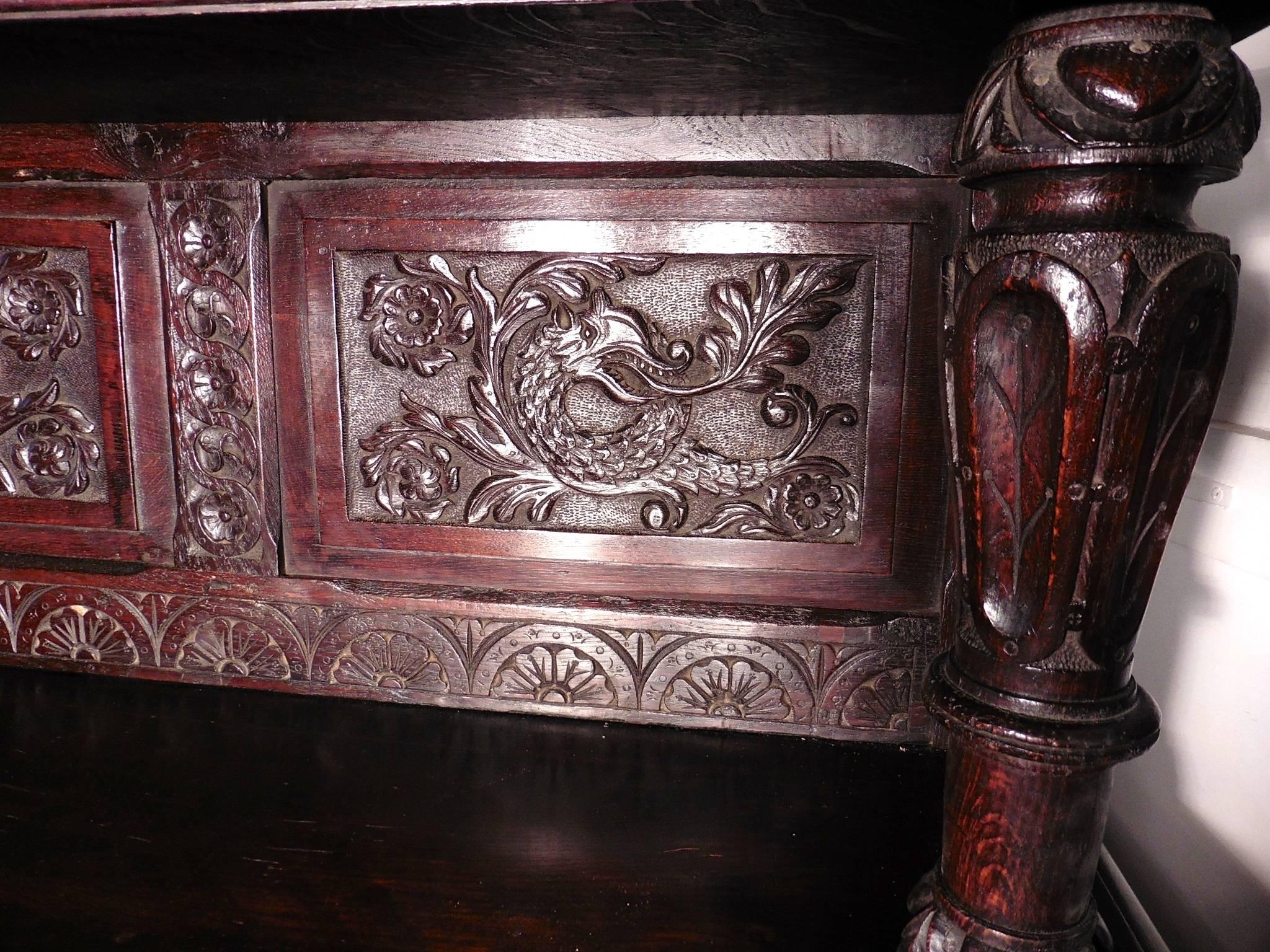 19th Century Carved Welsh Oak Sideboard, Dresser or Hall Cupboard 1