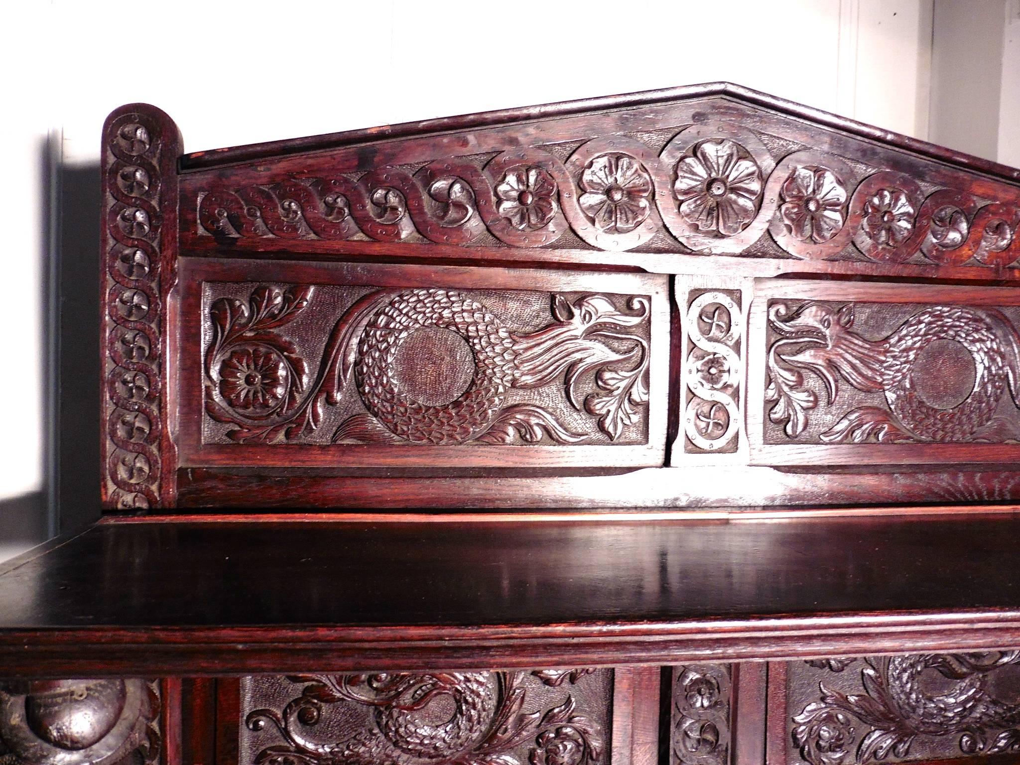 19th Century Carved Welsh Oak Sideboard, Dresser or Hall Cupboard 2