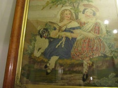 19th Century Romantic Scottish Tapestry in Maple Frame