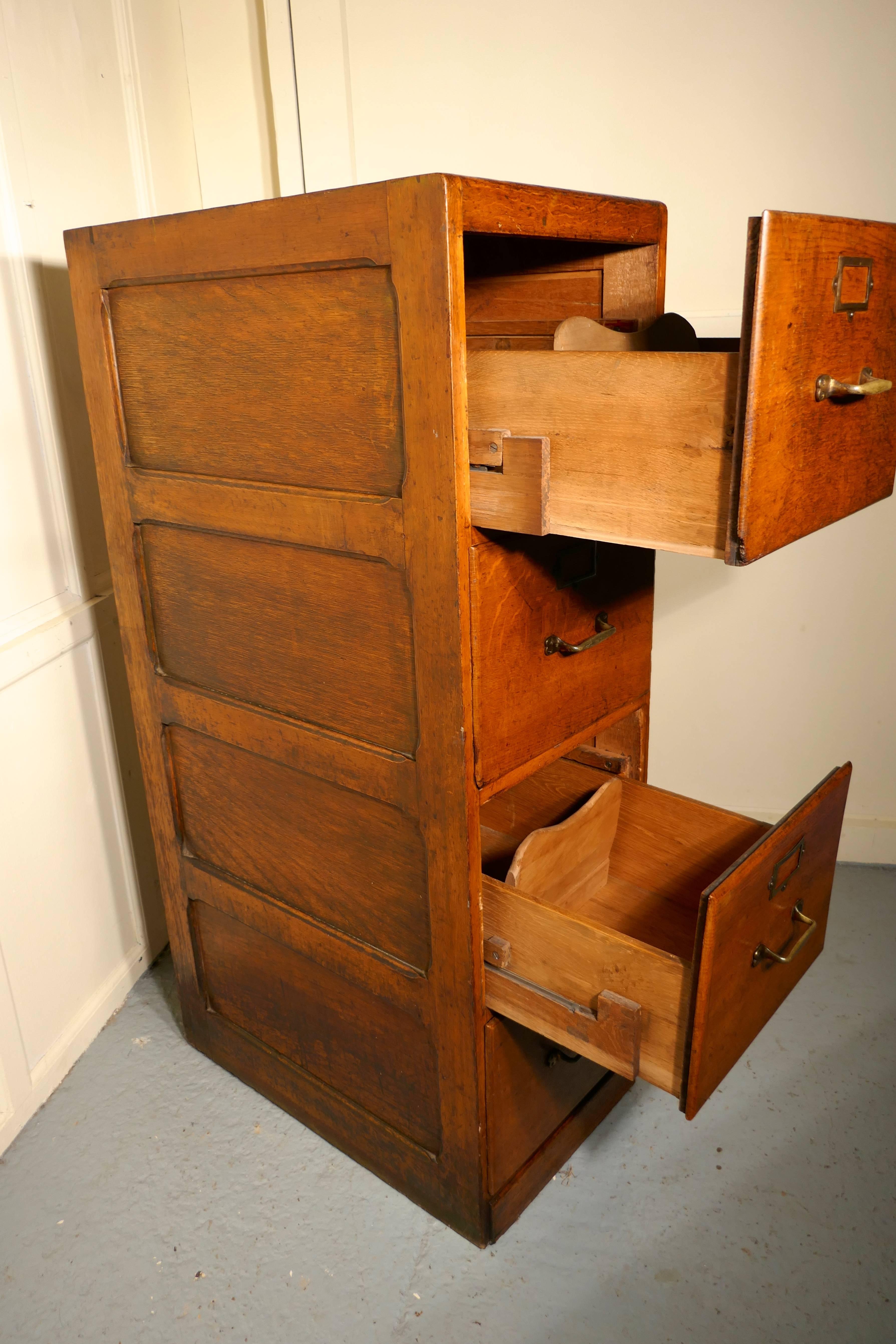 Large Edwardian four drawer oak filing cabinet

This is an absolute must for every home office or study, the cabinet has four deep and roomy drawers, they all glide smoothly and have brass handles and card holders on the front , they will