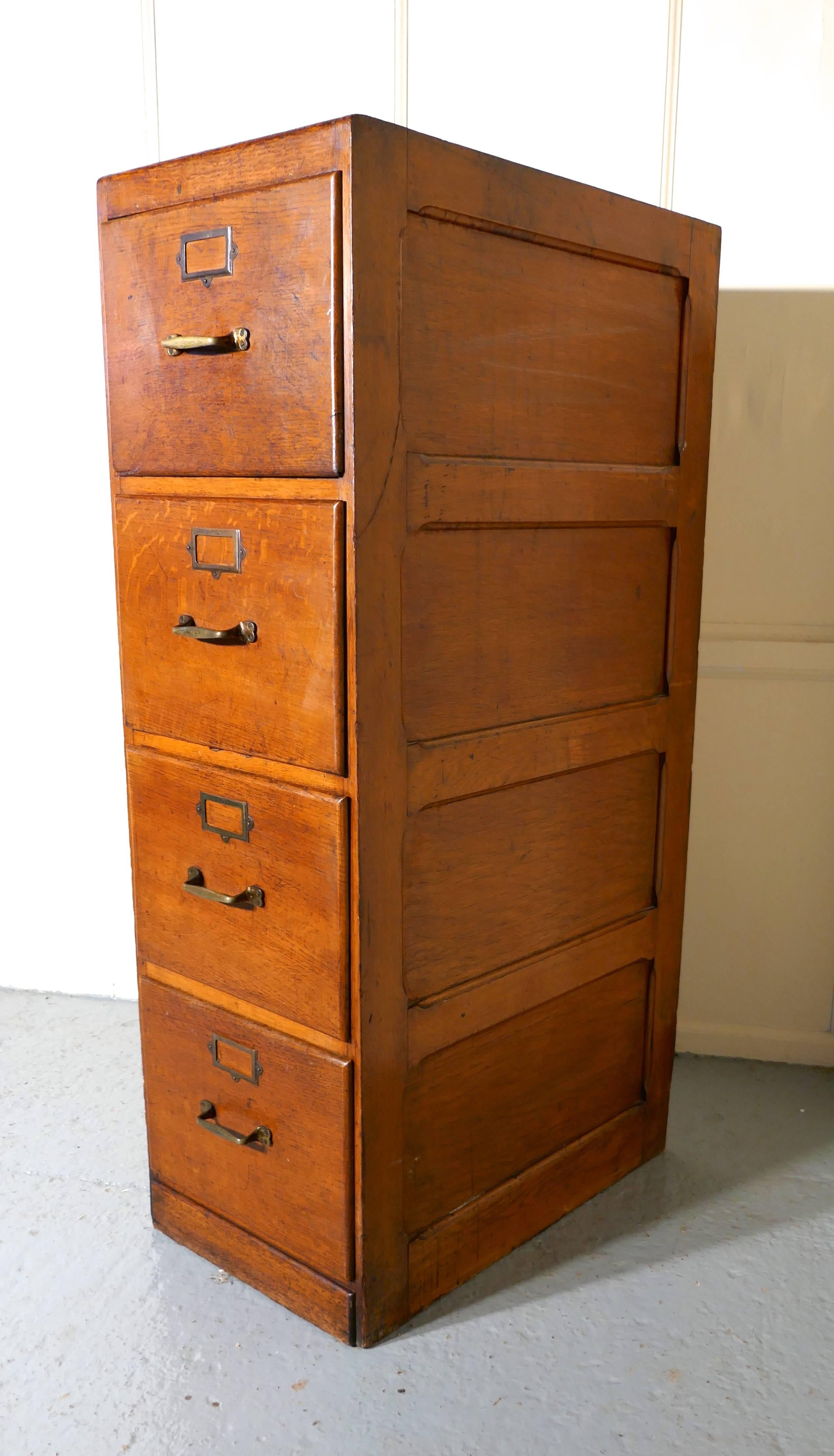 Large Edwardian Four-Drawer Oak Filing Cabinet In Good Condition In Chillerton, Isle of Wight
