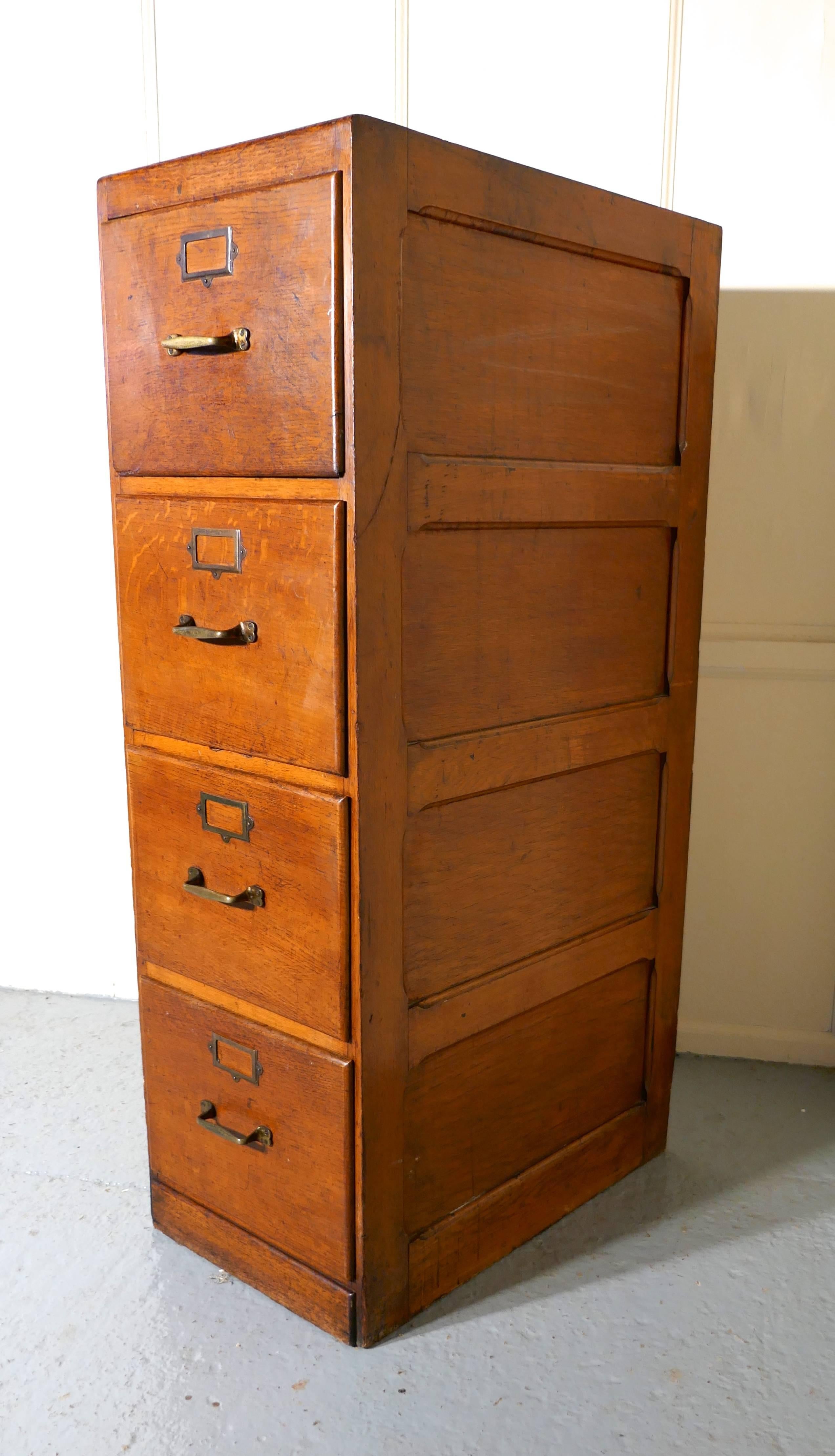 Large Edwardian Four-Drawer Oak Filing Cabinet In Good Condition In Godshill, Isle of Wight