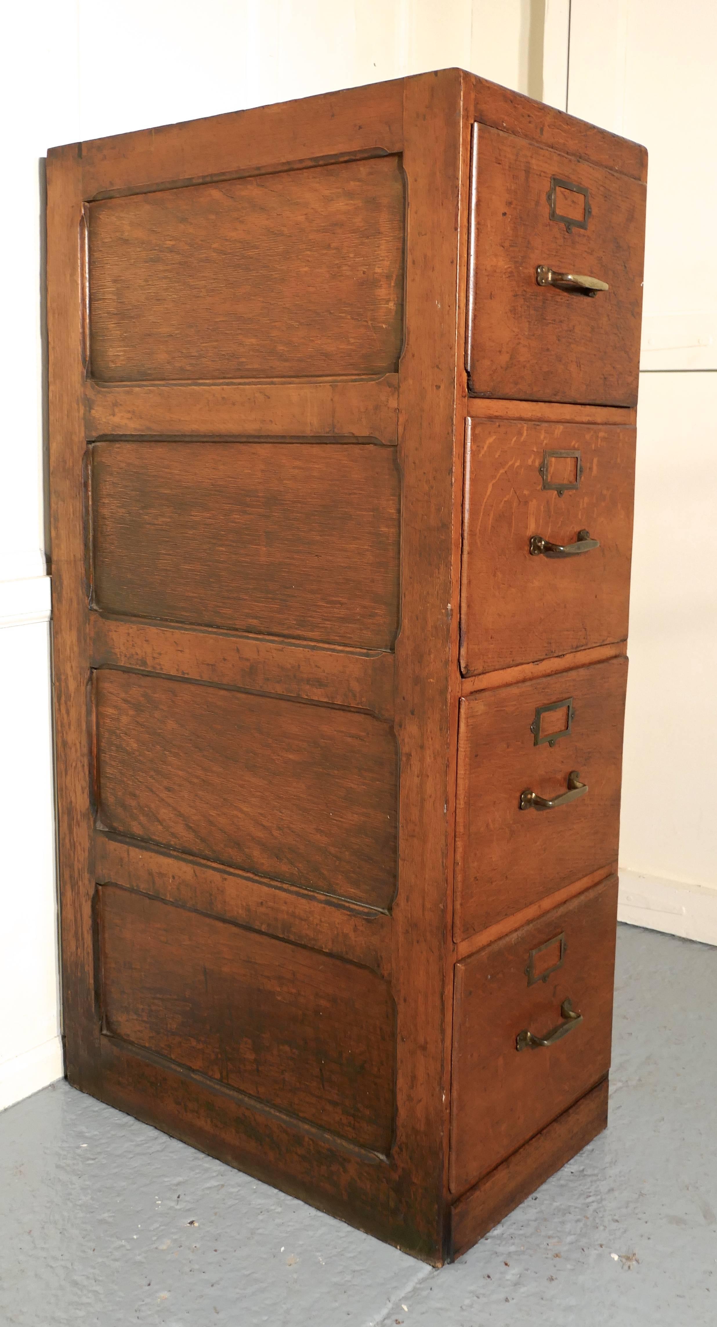 20th Century Large Edwardian Four-Drawer Oak Filing Cabinet
