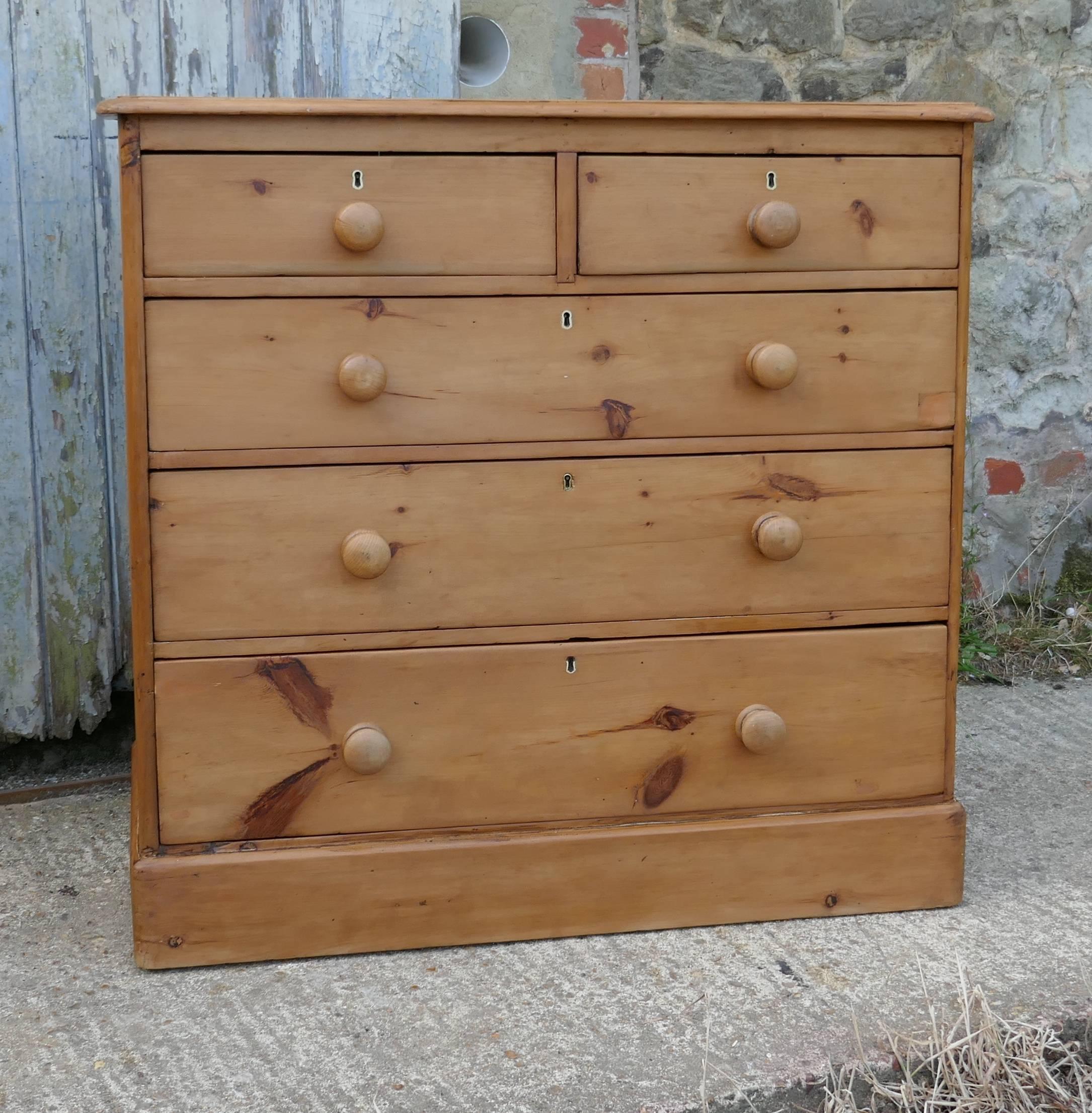 Large Victorian stripped pine chest of drawers, 1890


A large Victorian pine chest of drawers dates from 1890 it has been stripped and waxed.
This is a good quality pine chest, the chest has a moulded edge to the top and stands on a plinth, it