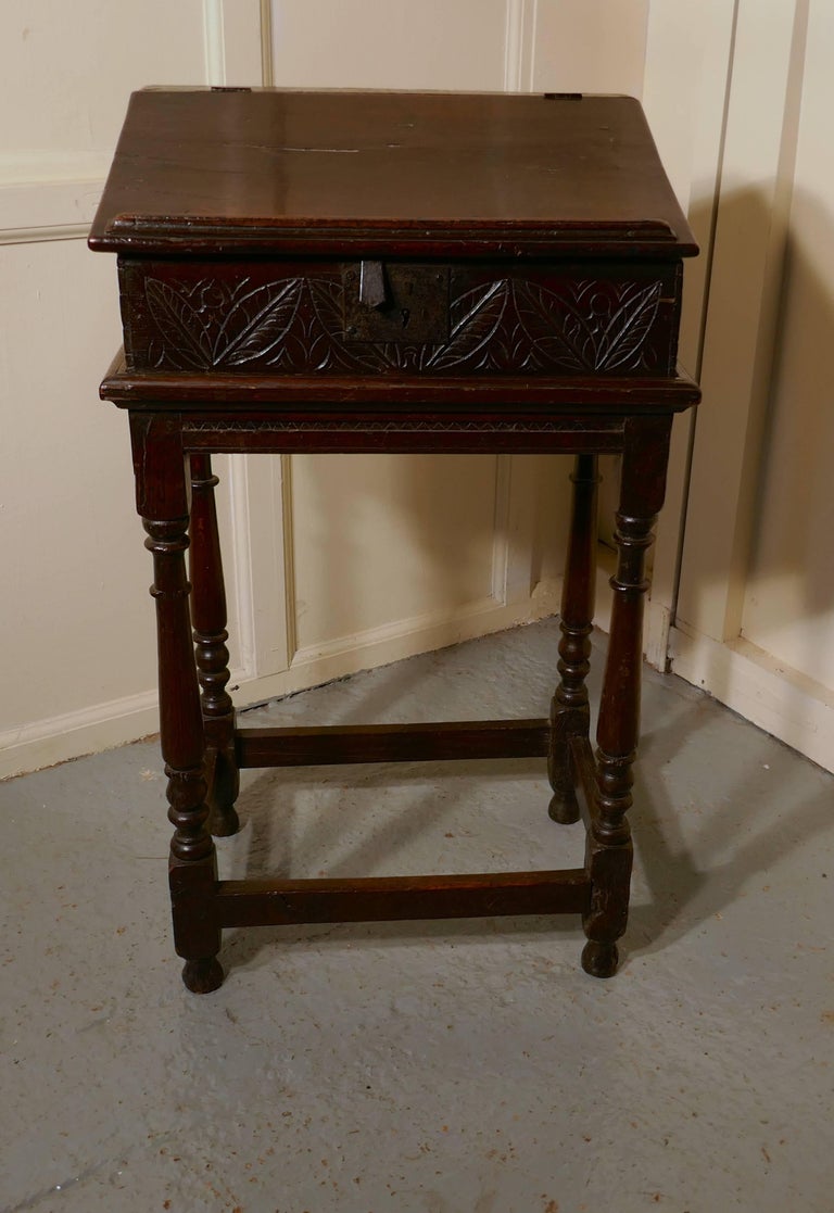 17th Century Carved Oak Bible Reading Slope Desk on Stand at 1stDibs ...