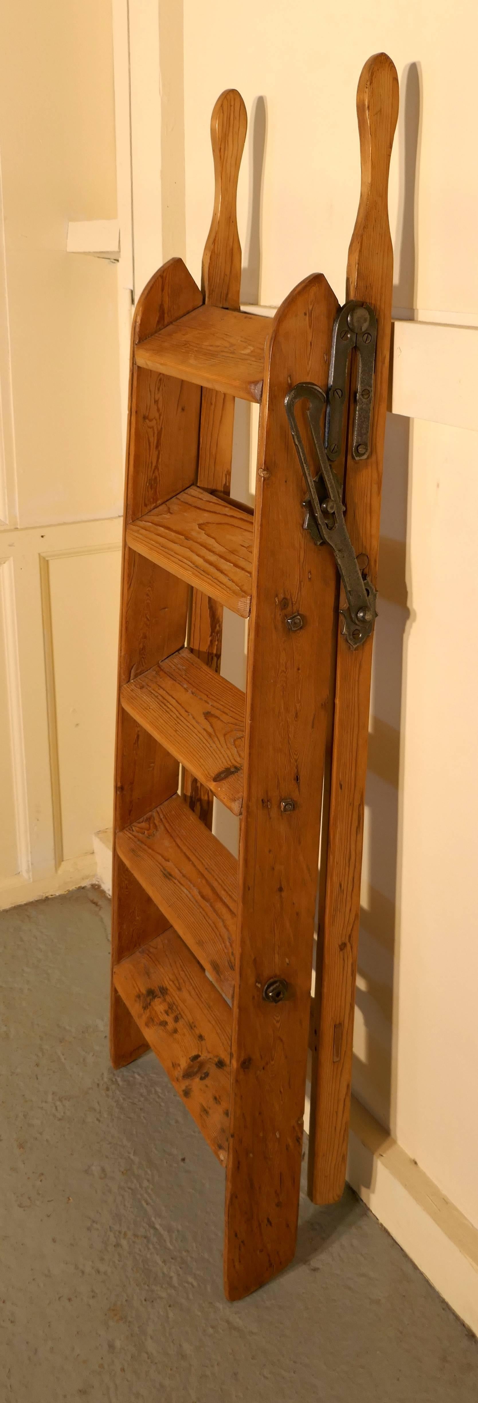 Tall Victorian multi use shop step ladder
This is a very useful and attractive piece, the step ladder has 5, 4.5” treads, it folds flat for handy storage and would work well in a kitchen, shop, library or anywhere where a little extra height would