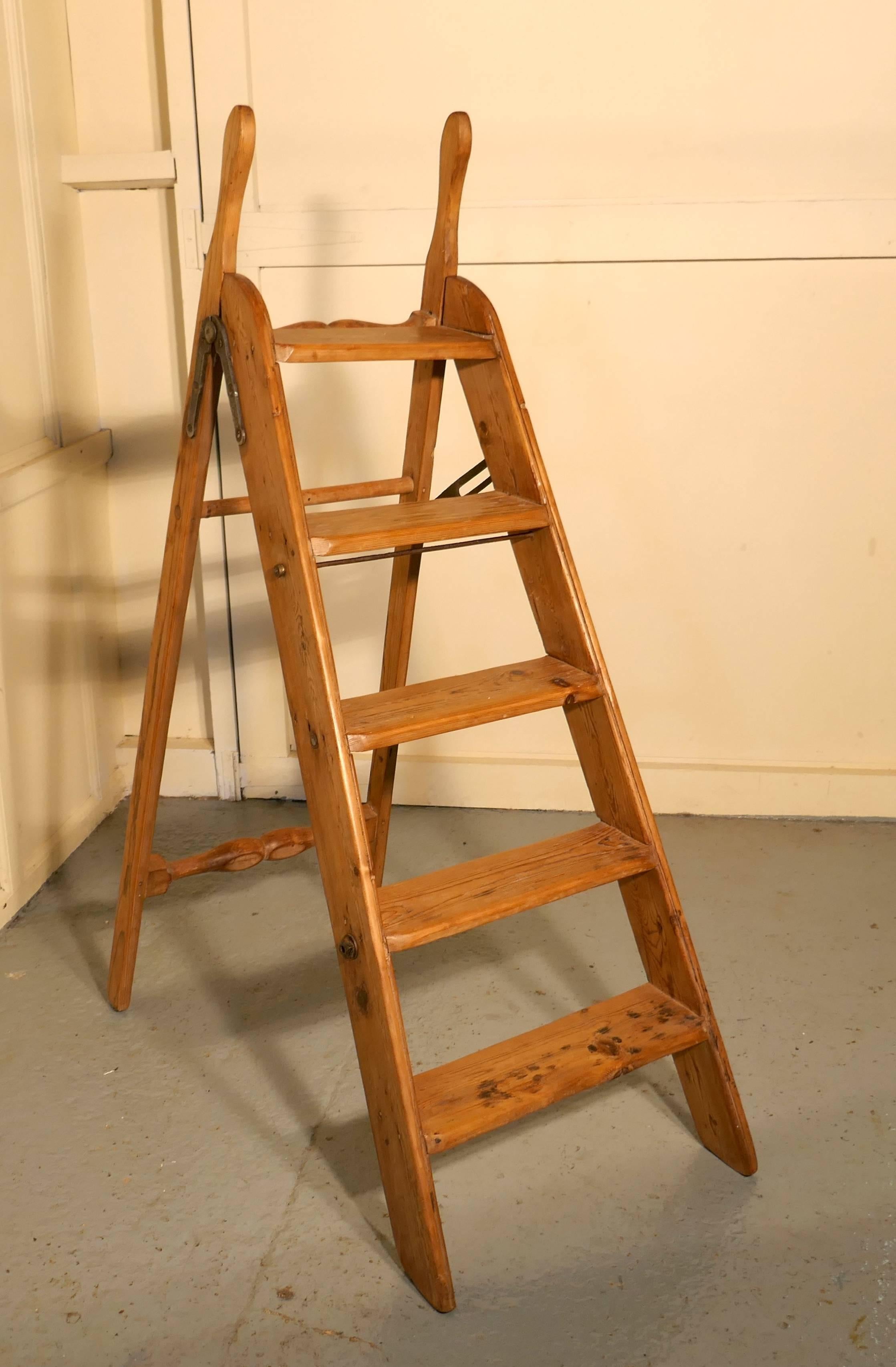 Tall Victorian Multi Use Shop Step Ladder In Good Condition In Chillerton, Isle of Wight