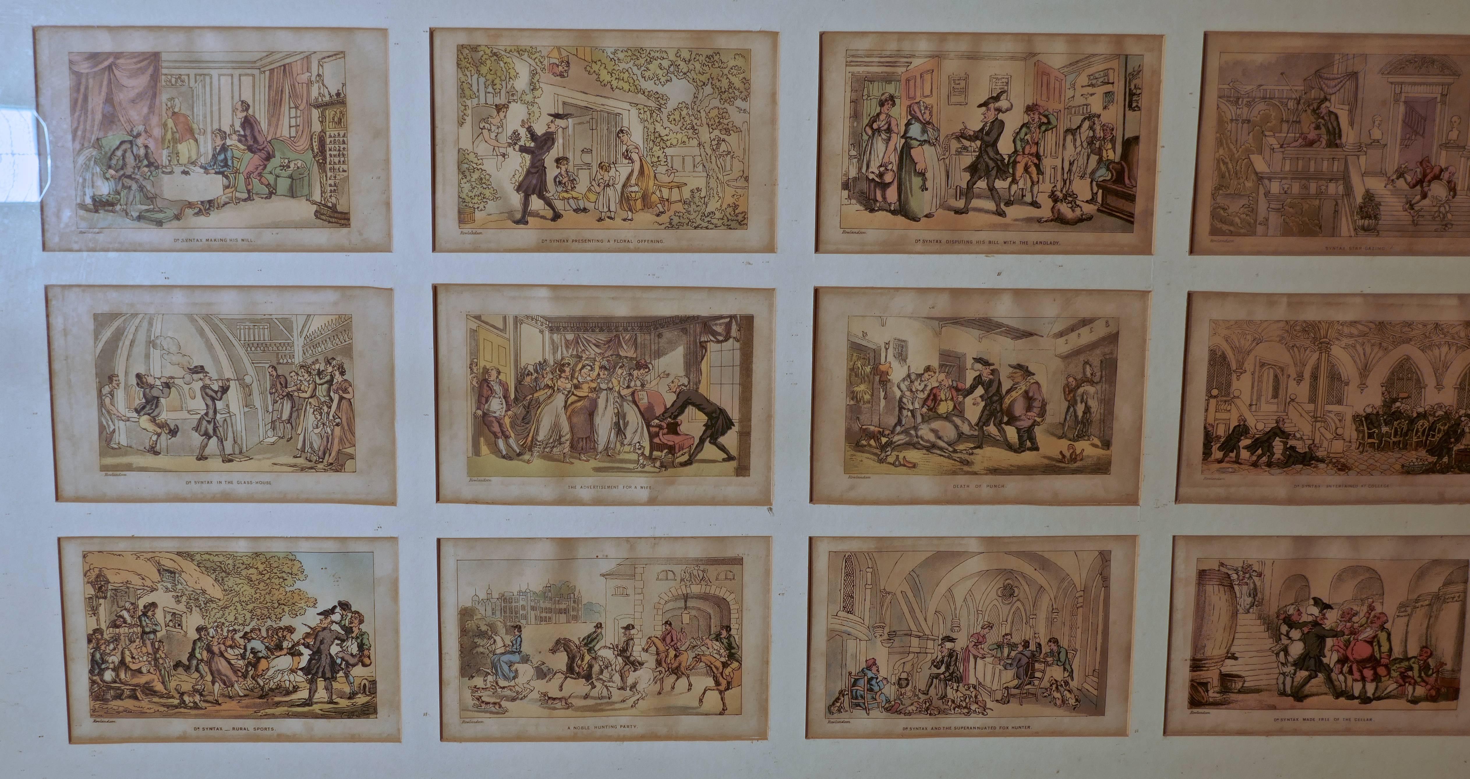 42 Framed Hand Colored Prints of William Coombe’s Character Dr Syntax In Good Condition In Chillerton, Isle of Wight