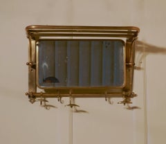 French Art Deco Brass Hat and Coat Shelf Mirror from a Railway Train