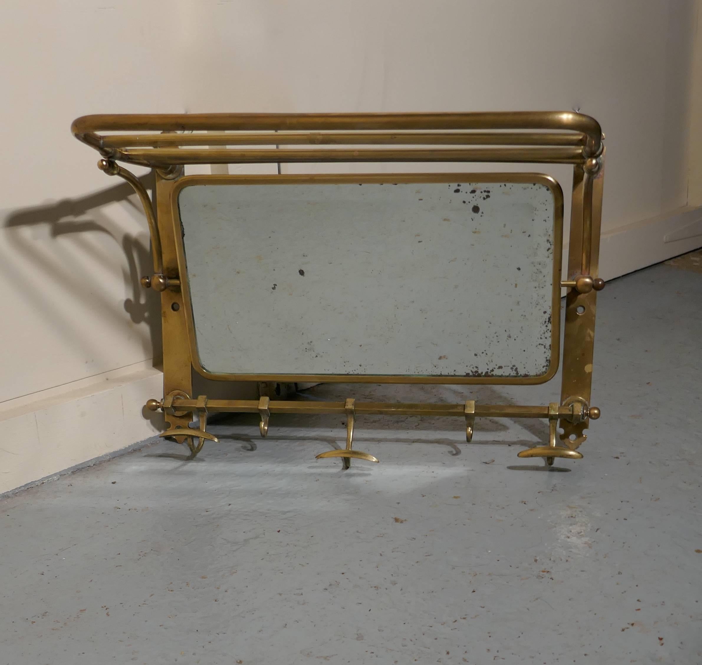 French Art Deco Brass Hat and Coat Shelf Mirror from a Railway Train In Good Condition In Chillerton, Isle of Wight