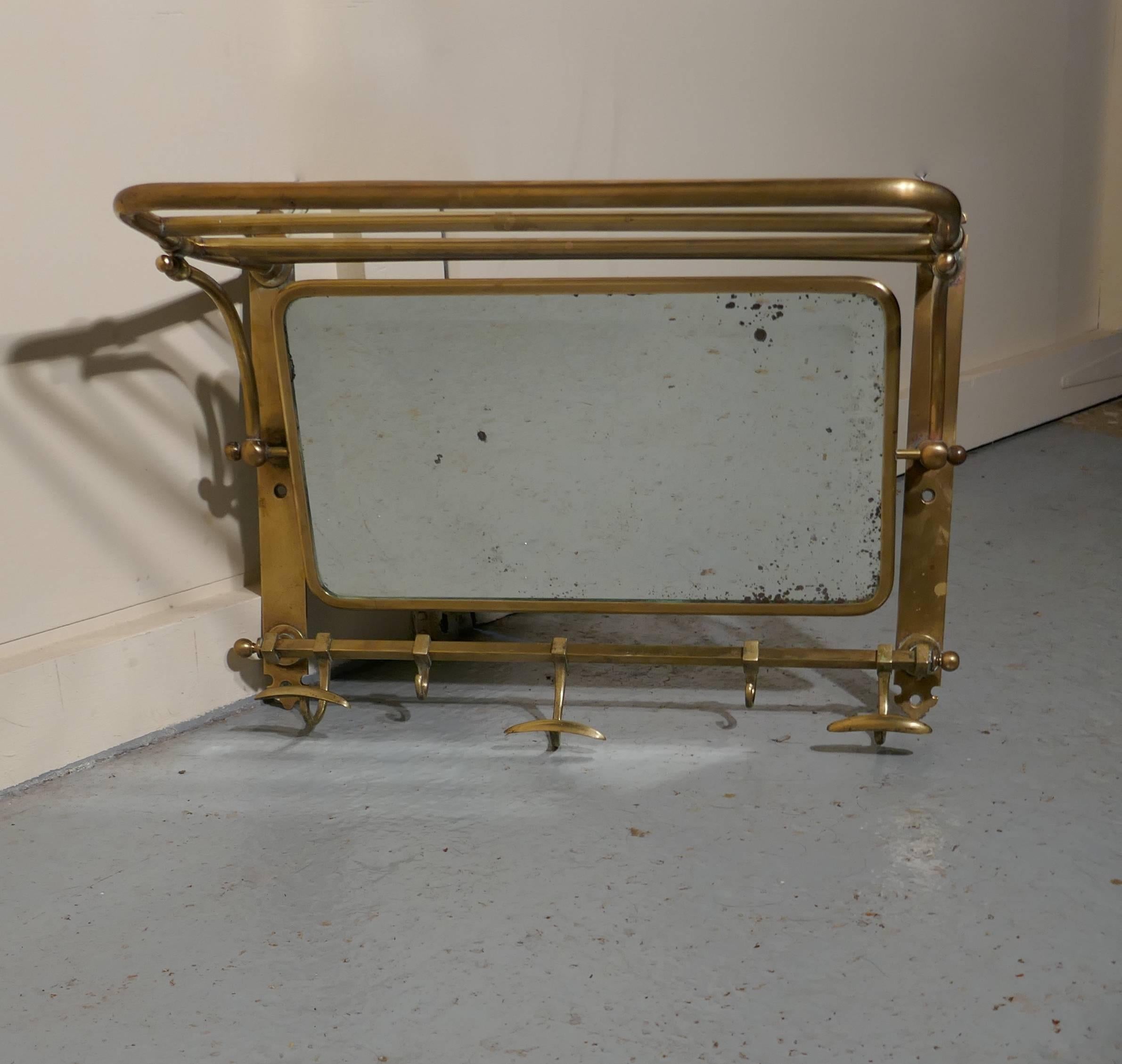 French Art Deco Brass Hat and Coat Shelf Mirror from a Railway Train In Good Condition In Godshill, Isle of Wight