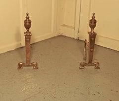Elegant Pair of 19th Century Brass Andirons or Fire Dogs