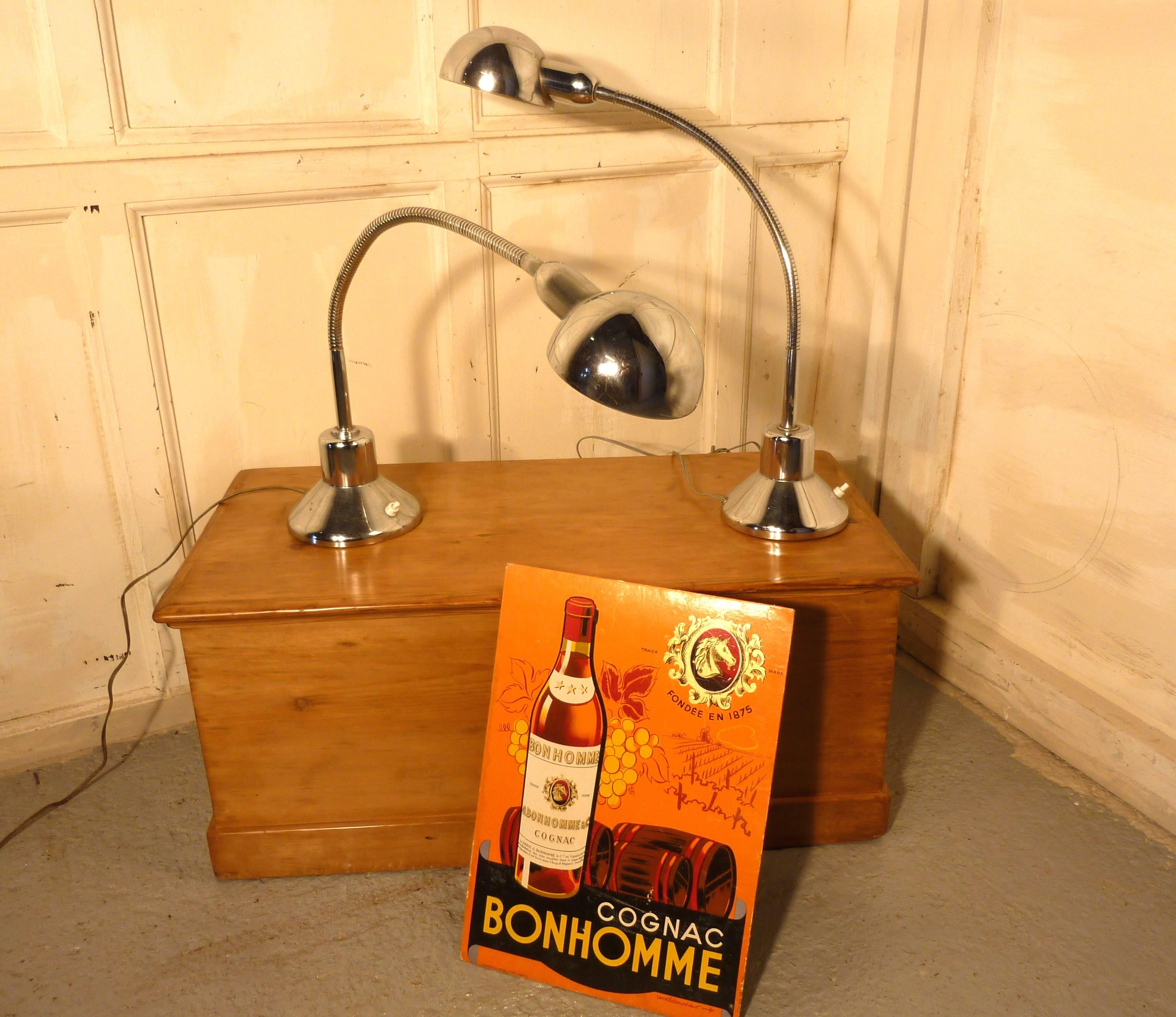 Vintage Retro French Chrome Angle Desk Lamp, Two Available In Good Condition In Chillerton, Isle of Wight