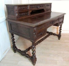 Carved French Oak Bonheur de Jour or Writing Table