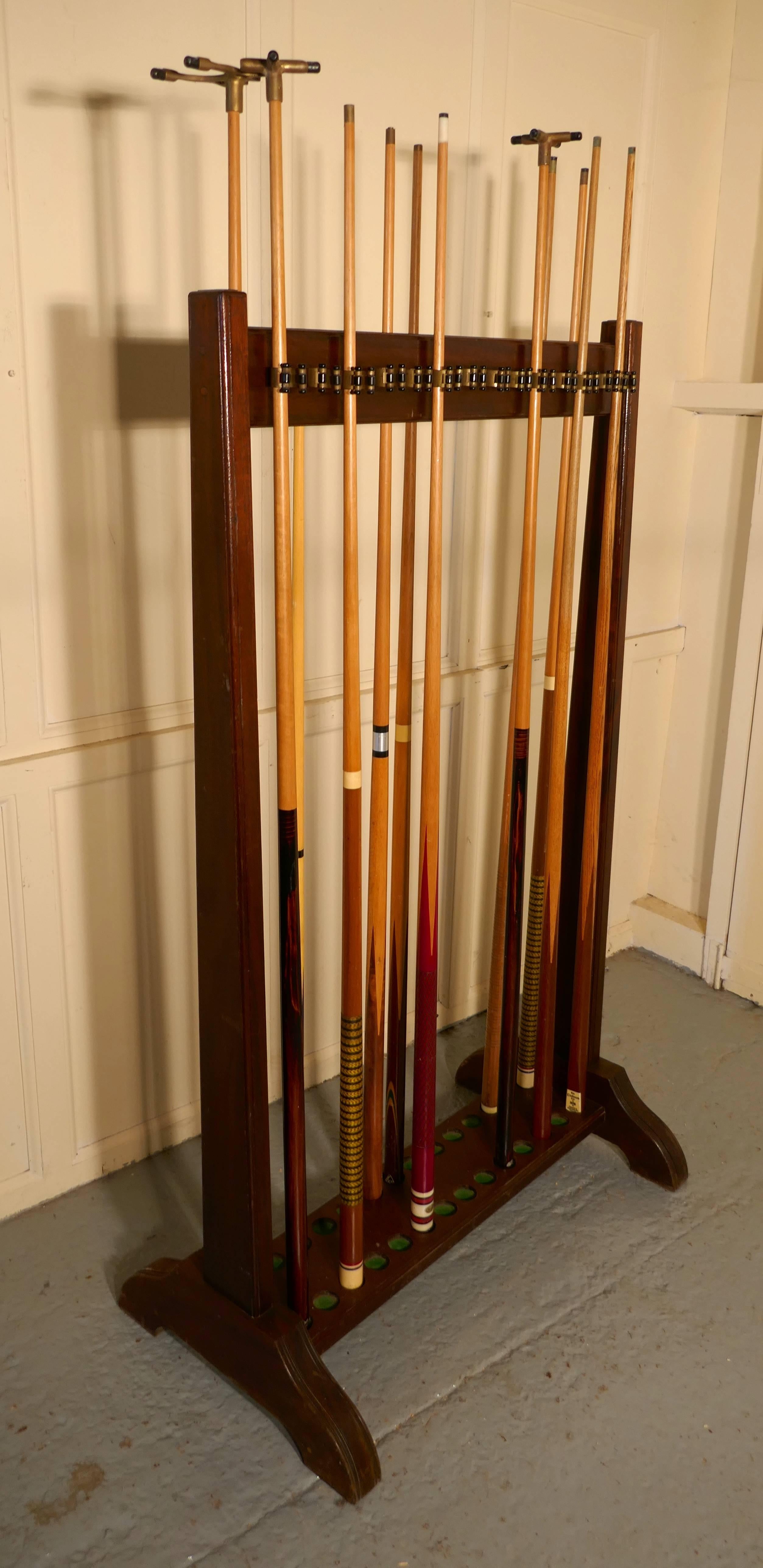 Steampunk Large 19th Century Mahogany 28 Snooker Cue Rack and Cues
