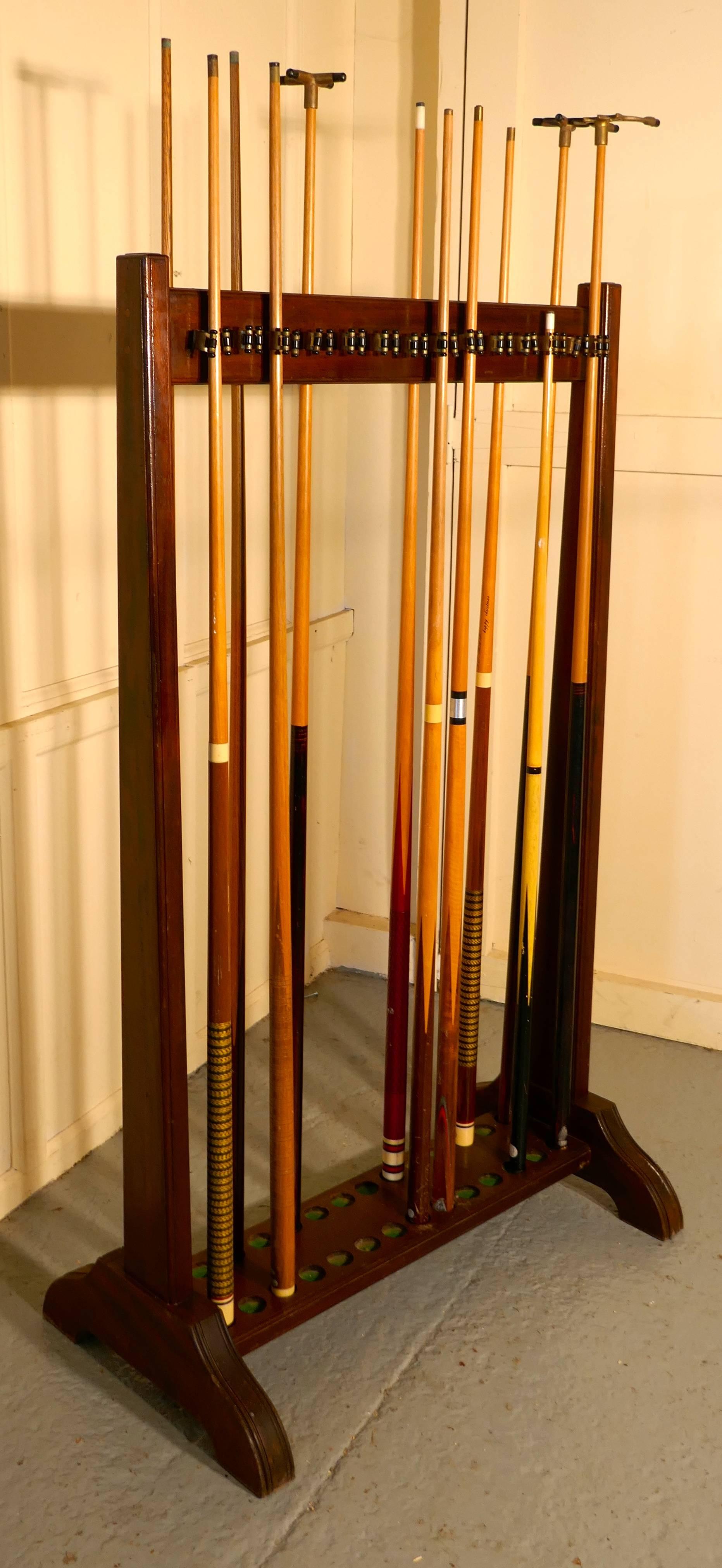 Large 19th Century Mahogany 28 Snooker Cue Rack and Cues 1