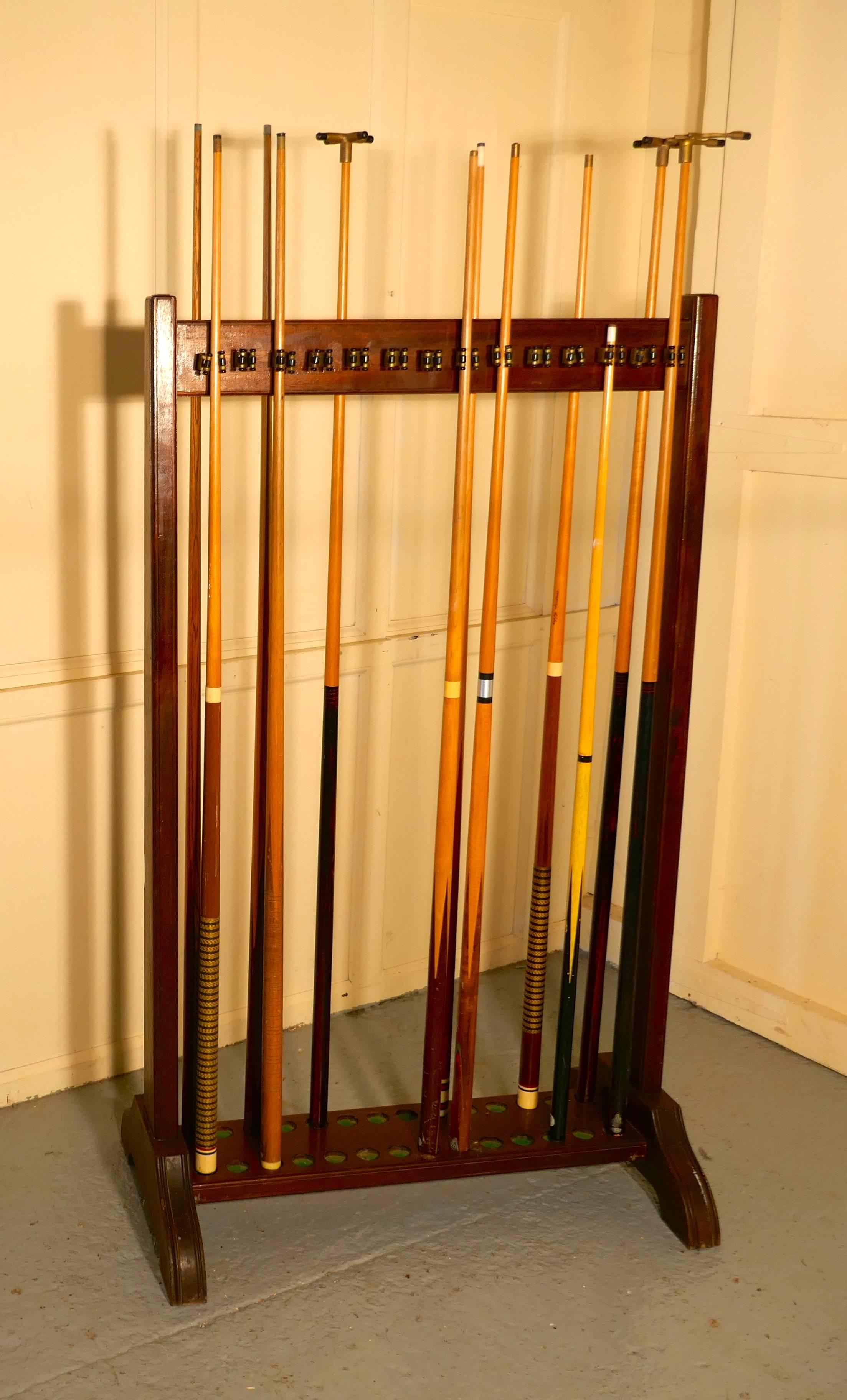 Large 19th Century Mahogany 28 Snooker Cue Rack and Cues 2