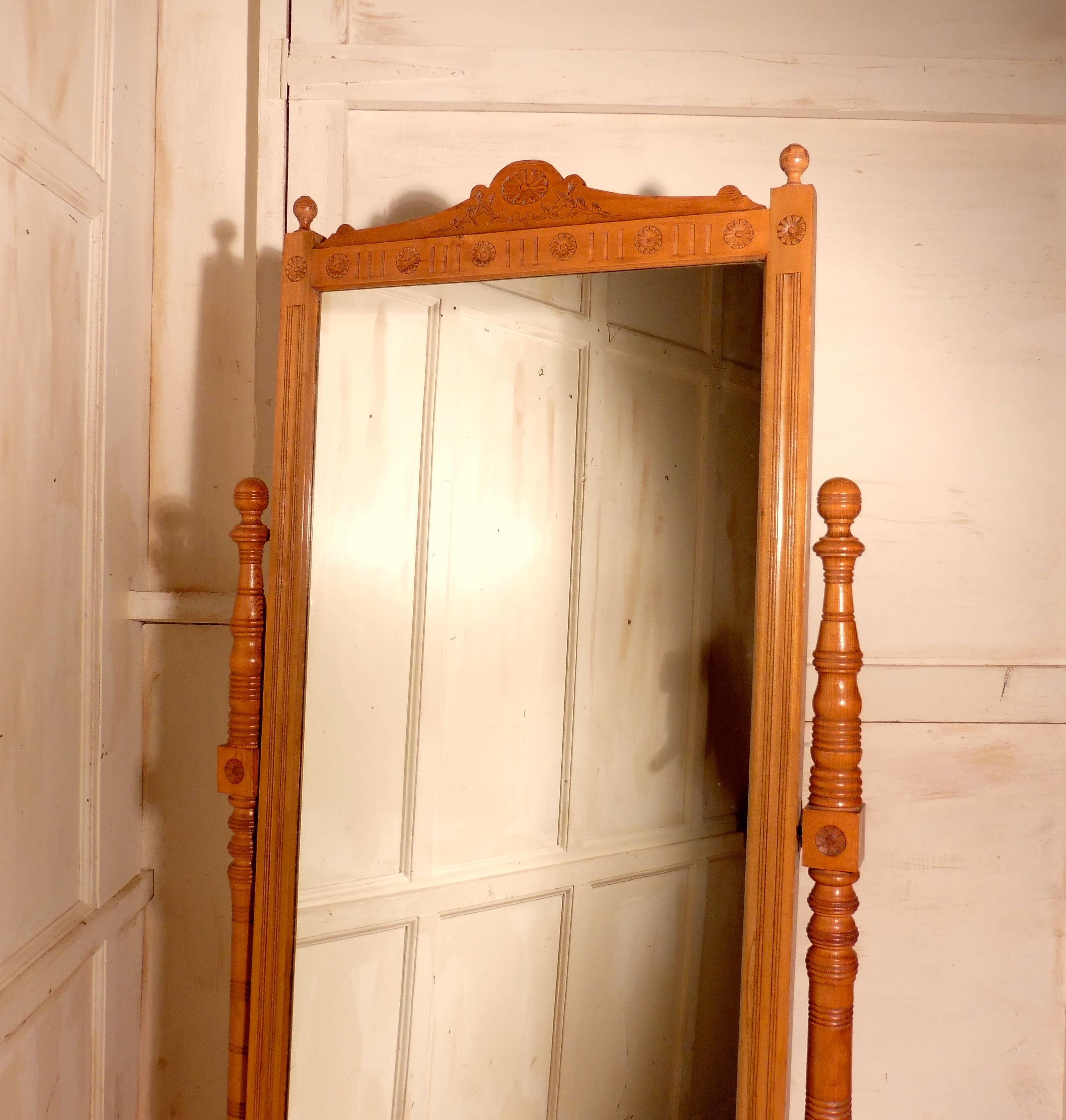 19th Century Arts & Crafts Carved Ash Cheval Mirror