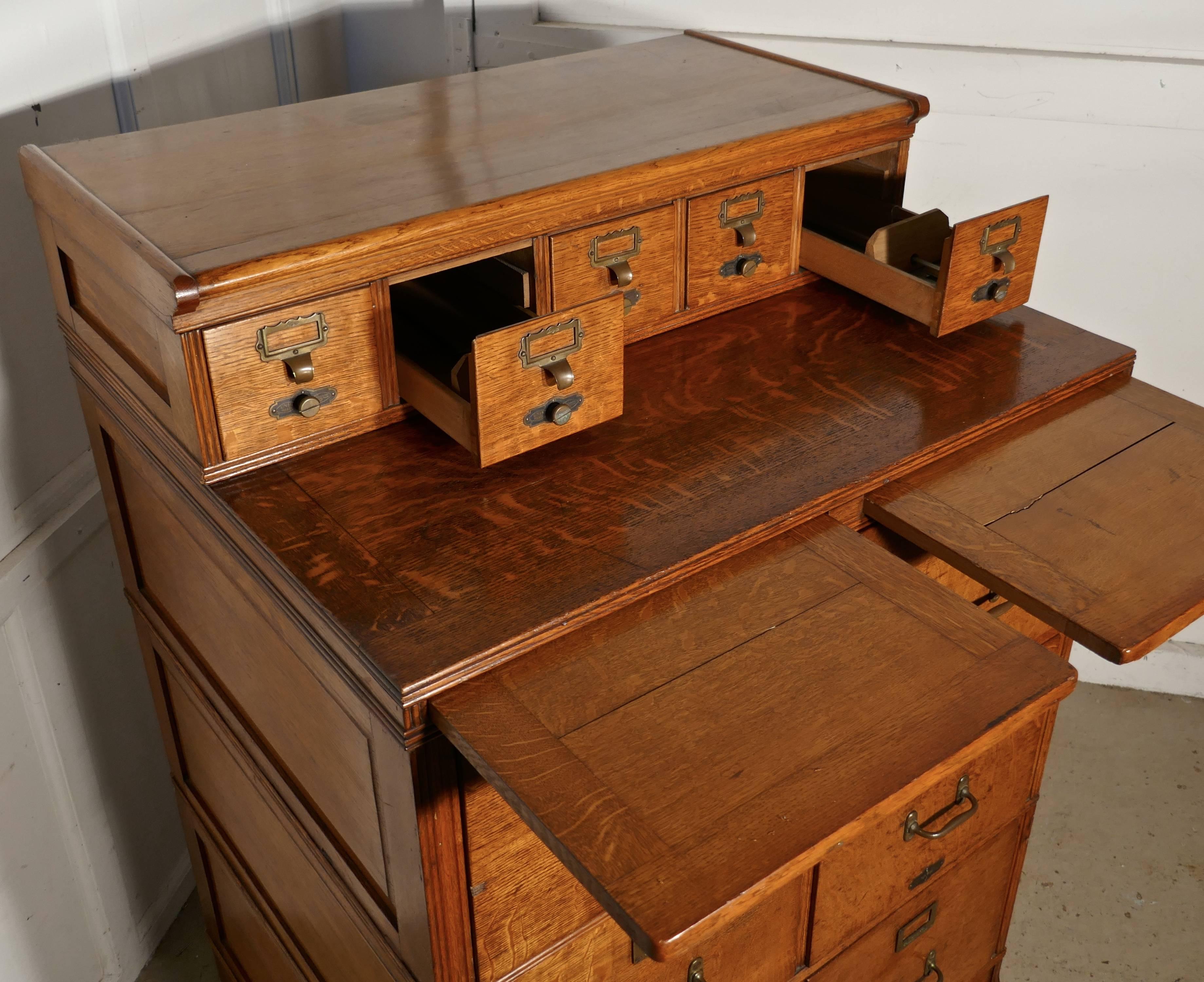 Art Deco Large Edwardian 11-Drawer Oak Filing Cabinet, by Shannon