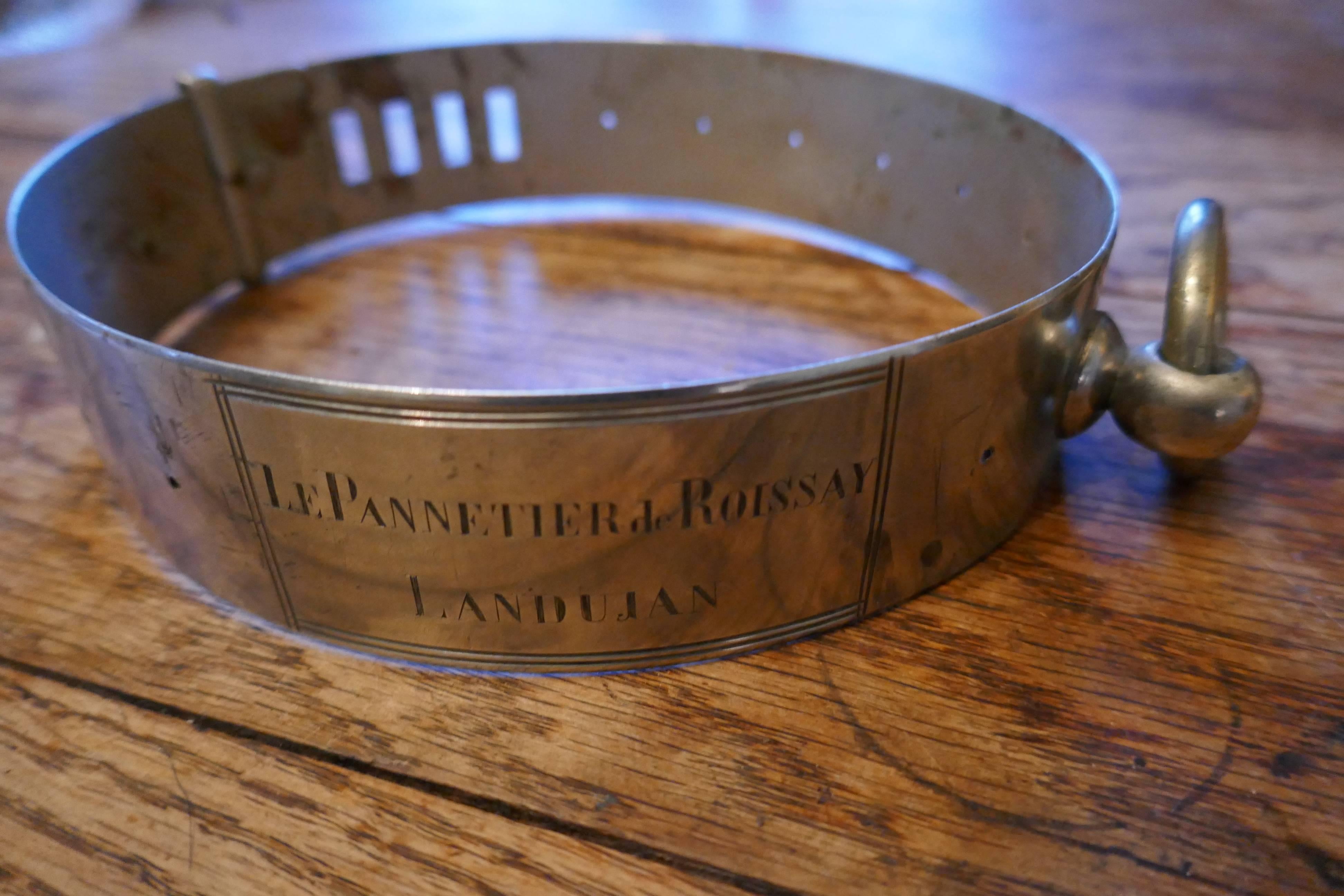 19th Century French Nickel Silver Hunting Dog Collar, Engraved Provenance 1