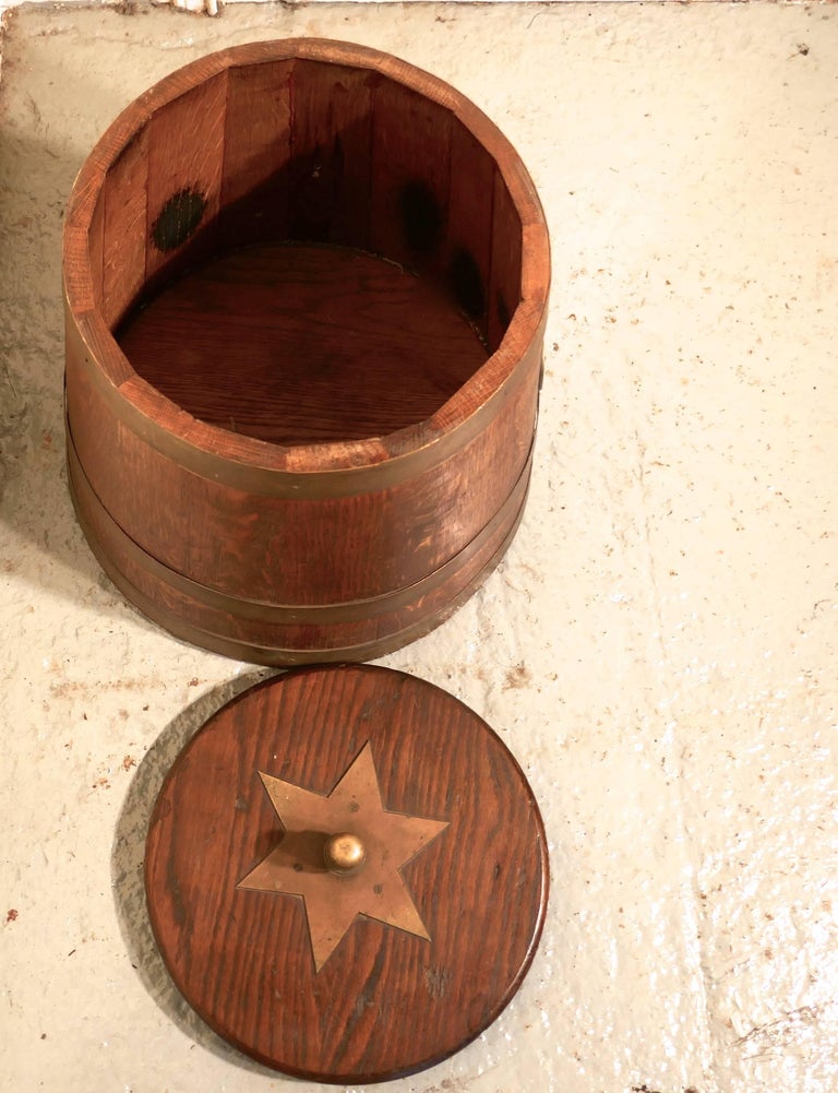 Royal Navy Edwardian “Grog Tub”, Oak and Brass Sailor’s Rum Barrel at
