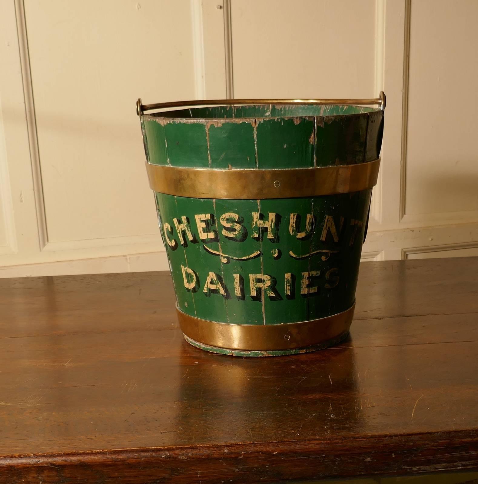 19th Century Painted and Brass Dairy Bucket or Milk Pail 1