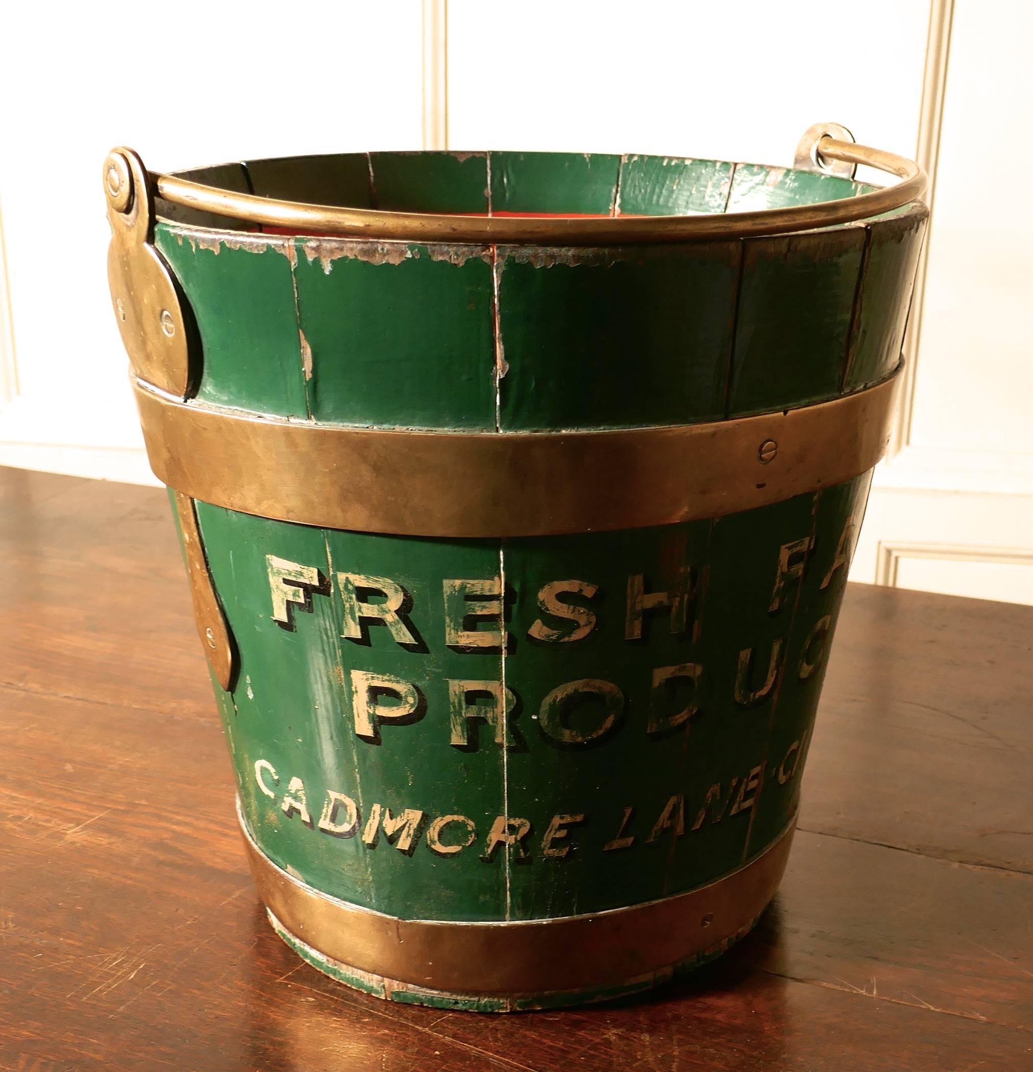 Country 19th Century Painted and Brass Dairy Bucket or Milk Pail